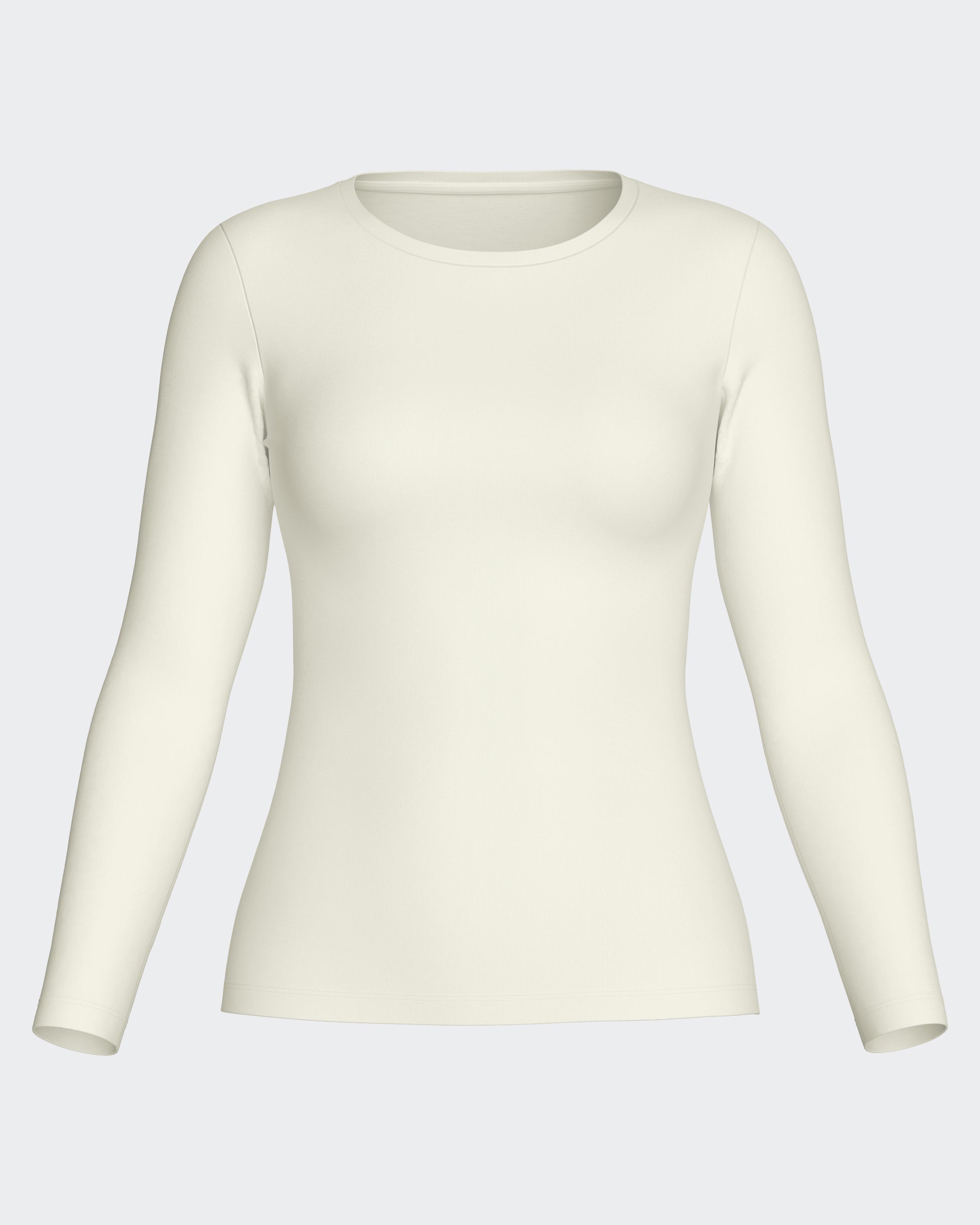 Camiseta interior de mujer de manga larga en Lana Lyocell - Impetus - Blanco Blanco-3