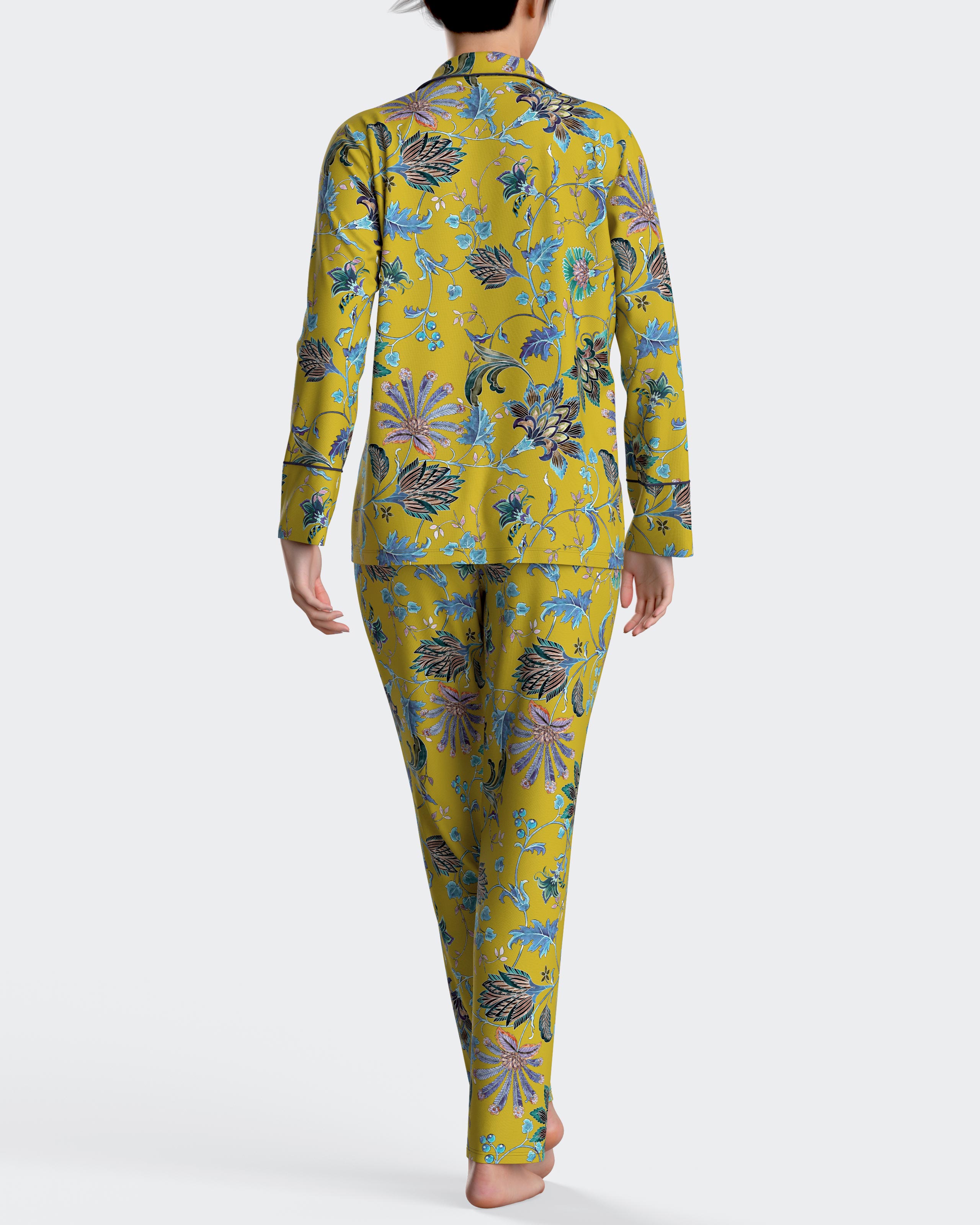 Pijama de mujer largo estampado en algodón modal - Impetus - Amarillo Amarillo-2
