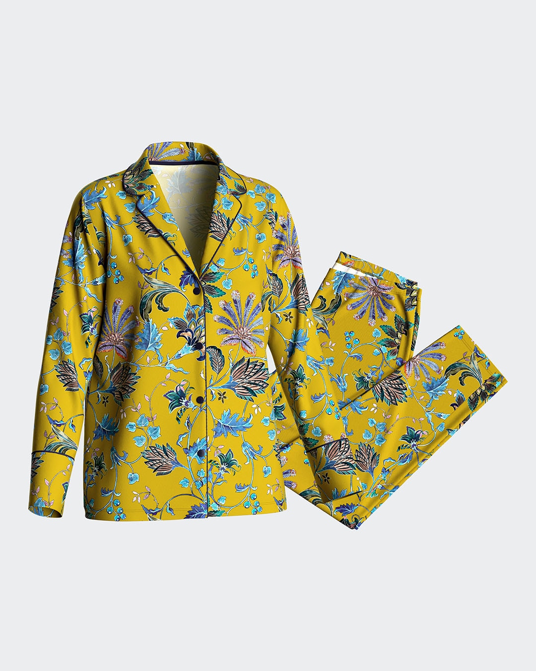 Pijama de mujer largo estampado en algodón modal - Impetus - Amarillo Amarillo-3