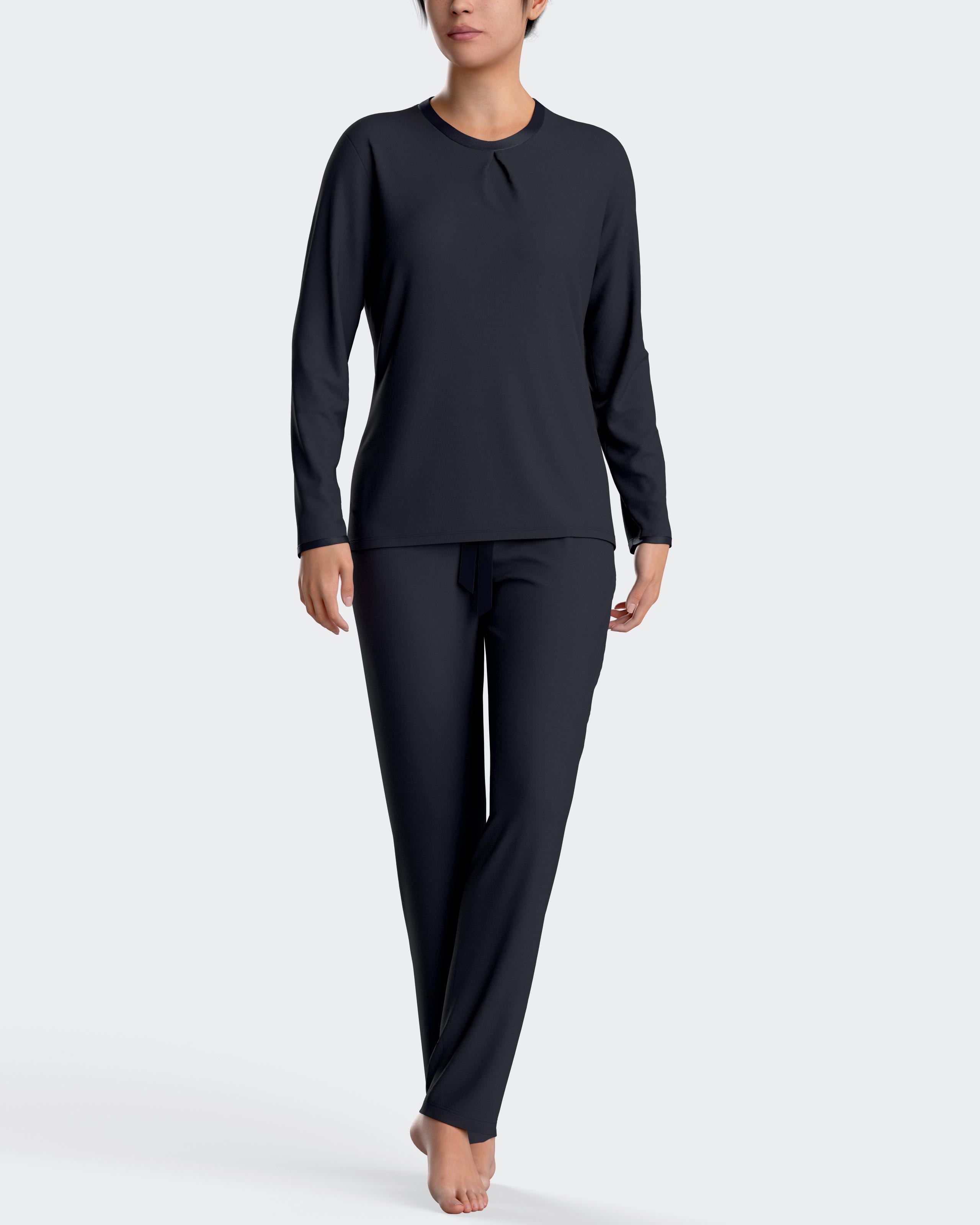 Pijama de mujer largo liso en algodón modal - Impetus - Azul marino Azul marino-1