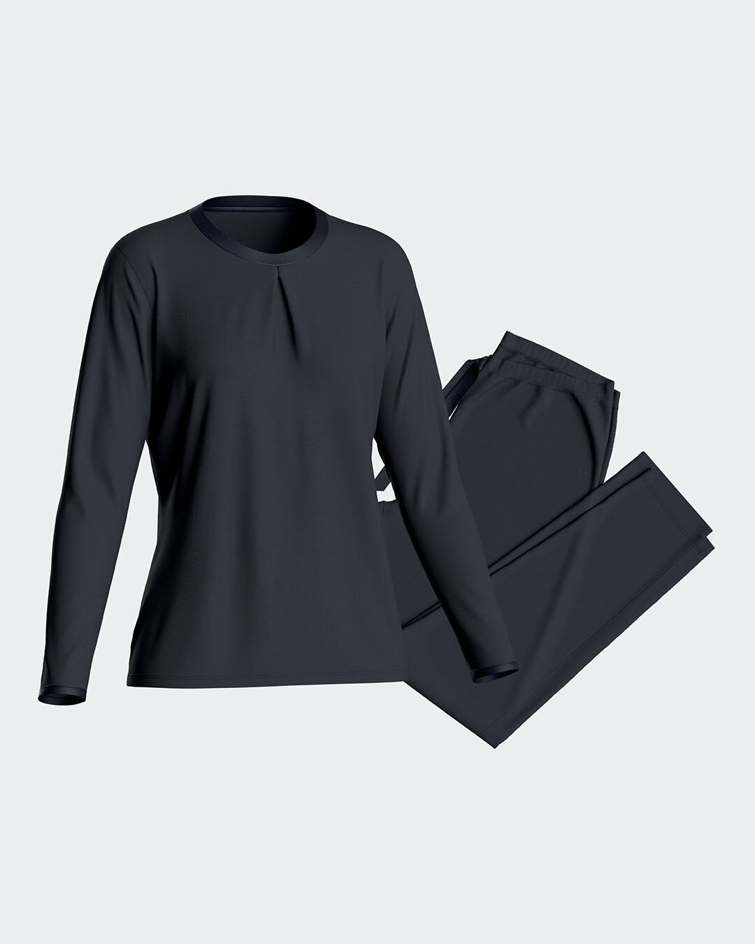 Pijama de mujer largo liso en algodón modal - Impetus - Azul marino Azul marino-3