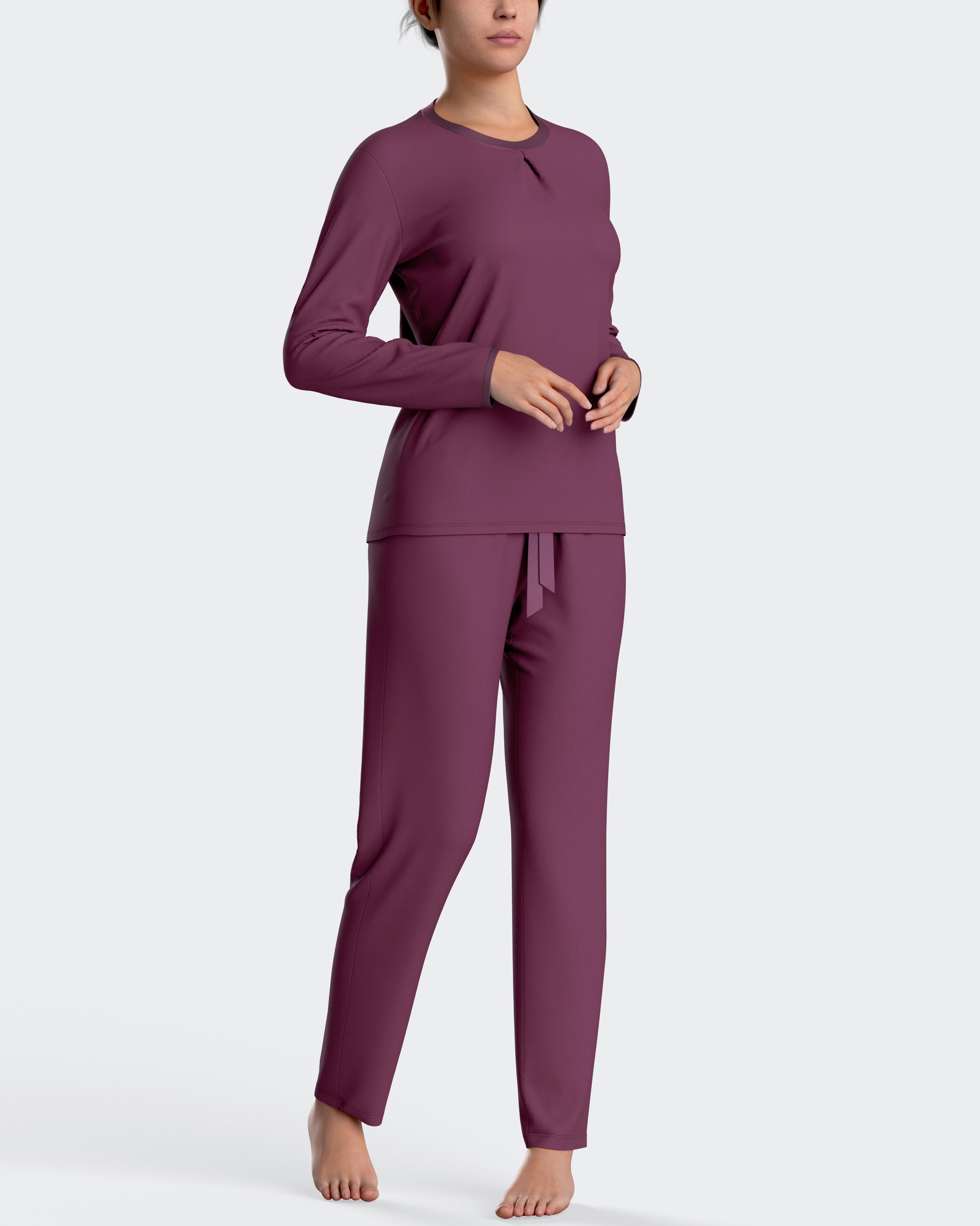 Pijama de mujer largo liso en algodón modal - Impetus - Morado Morado-1