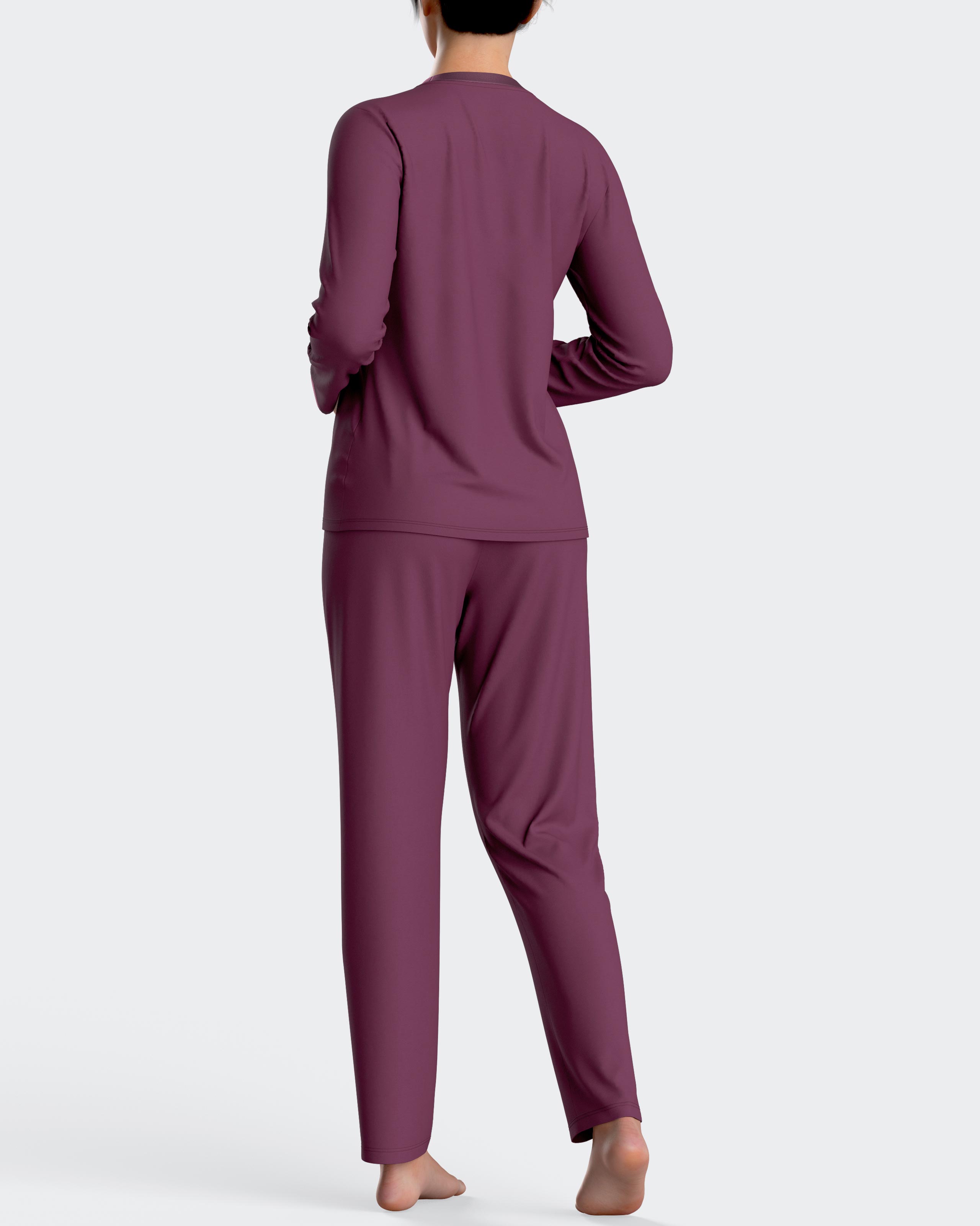 Pijama de mujer largo liso en algodón modal - Impetus - Morado Morado-2