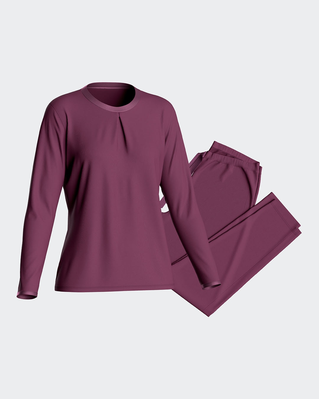 Pijama de mujer largo liso en algodón modal - Impetus - Morado Morado-3
