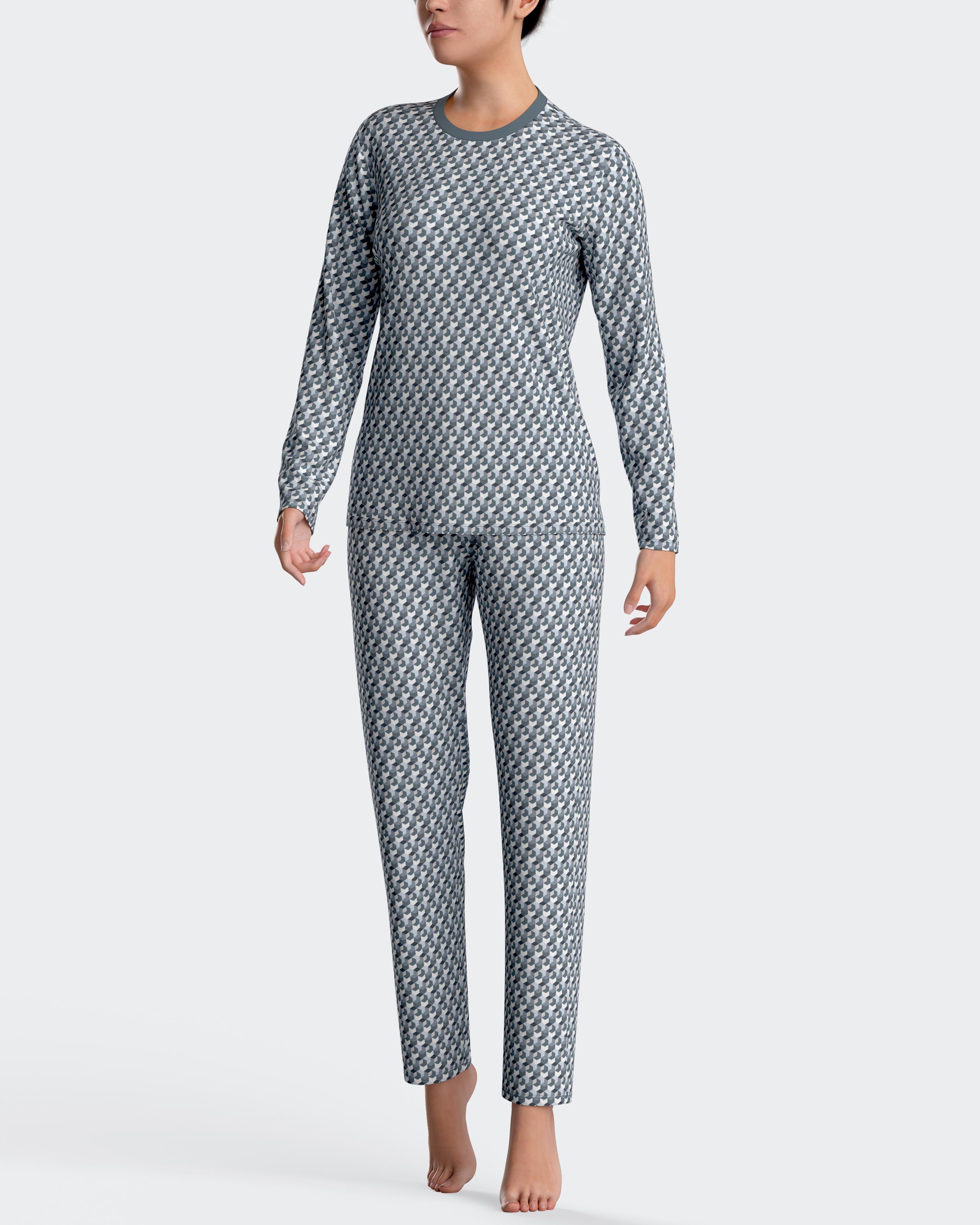 Pijama de mujer largo micromotivo estampado en algodón modal - Impetus - Gris Gris-1