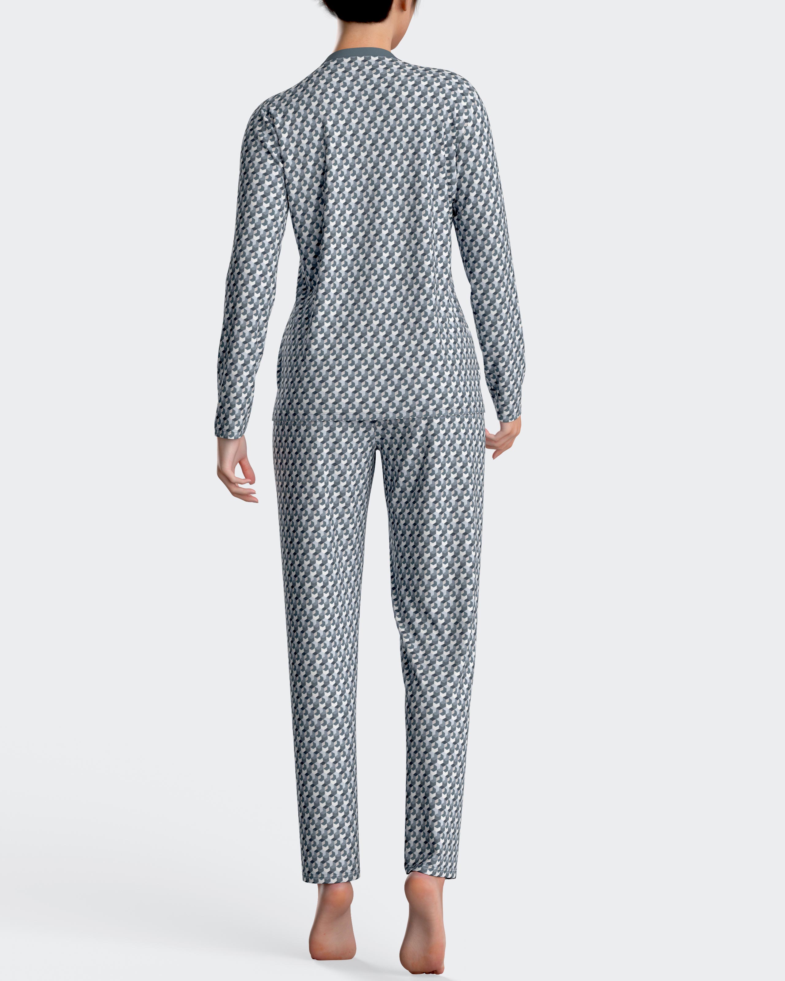 Pijama de mujer largo micromotivo estampado en algodón modal - Impetus - Gris Gris-2