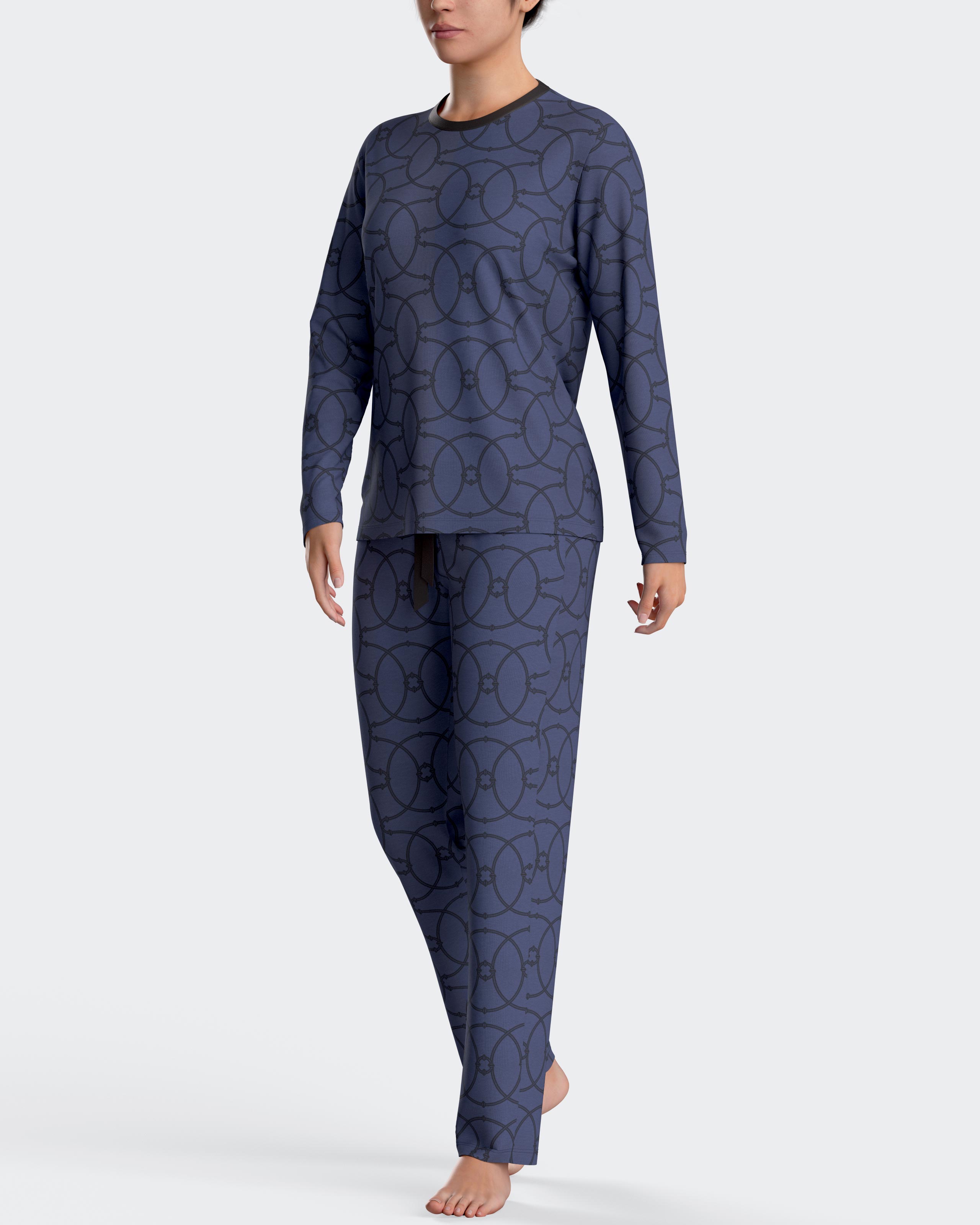 Pijama de mujer largo con estampado geométrico en algodón modal - Impetus - Azul marino Azul marino-1