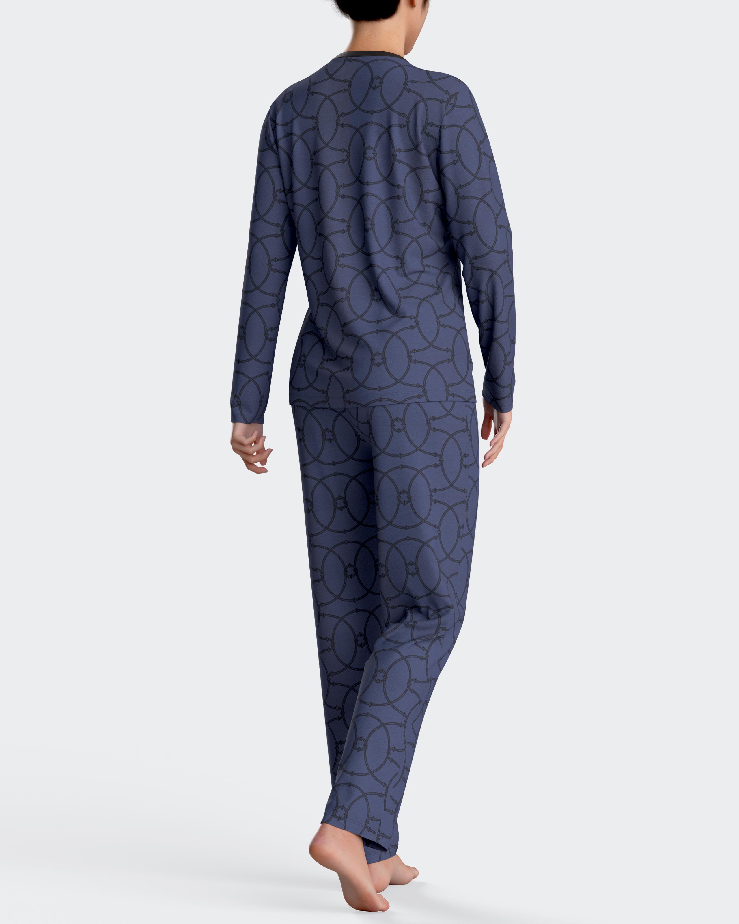 Pijama de mujer largo con estampado geométrico en algodón modal - Impetus - Azul marino Azul marino-2