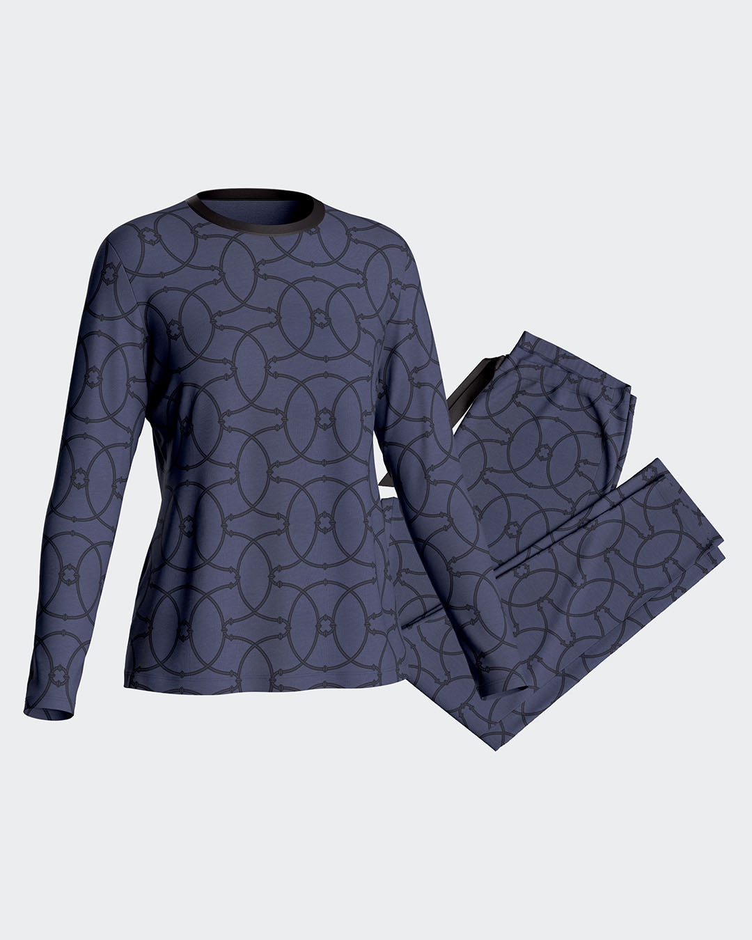 Pijama de mujer largo con estampado geométrico en algodón modal - Impetus - Azul marino Azul marino-4