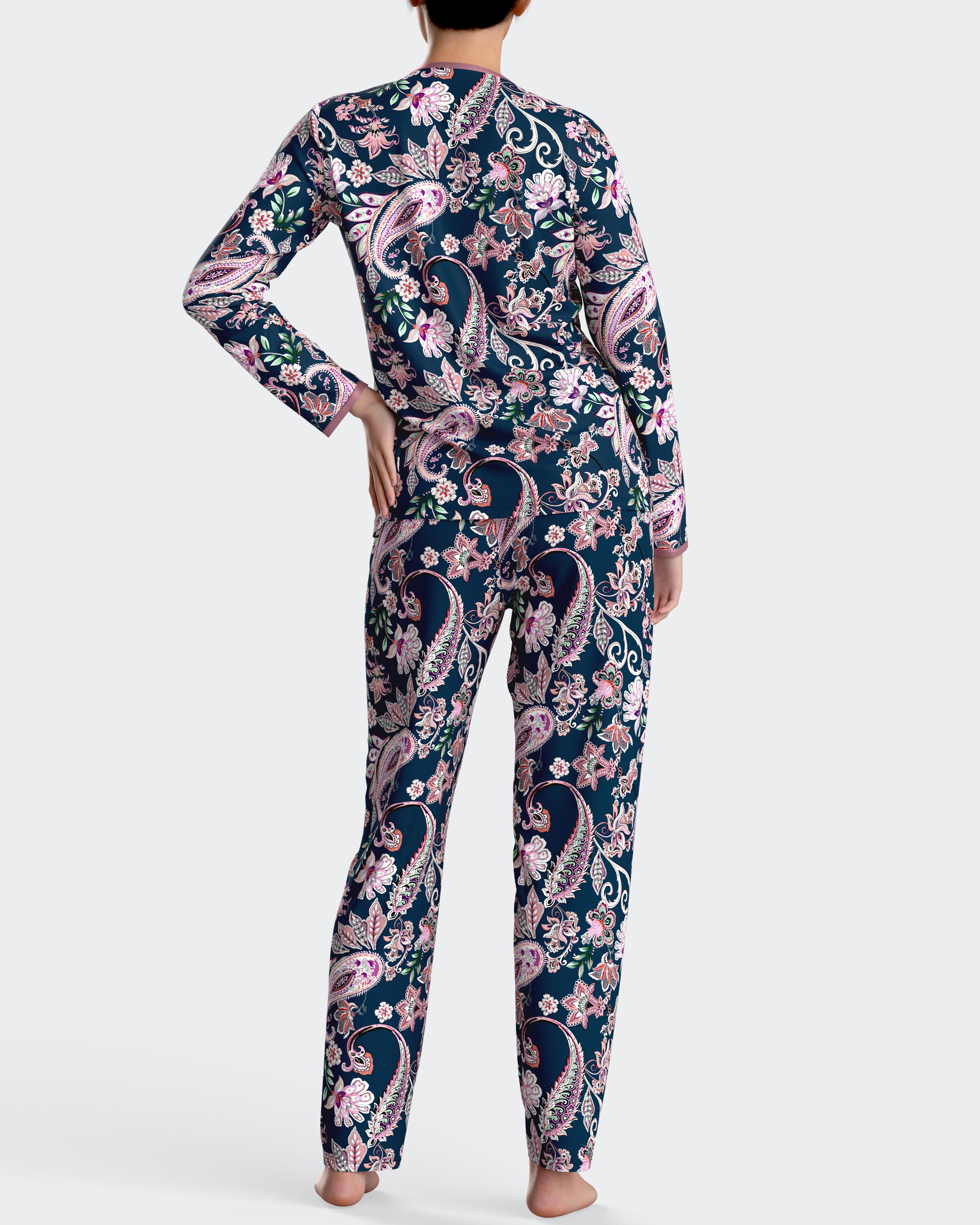 Pijama de mujer largo con estampado paisley en algodón modal - Impetus - Azul marino Azul marino-2