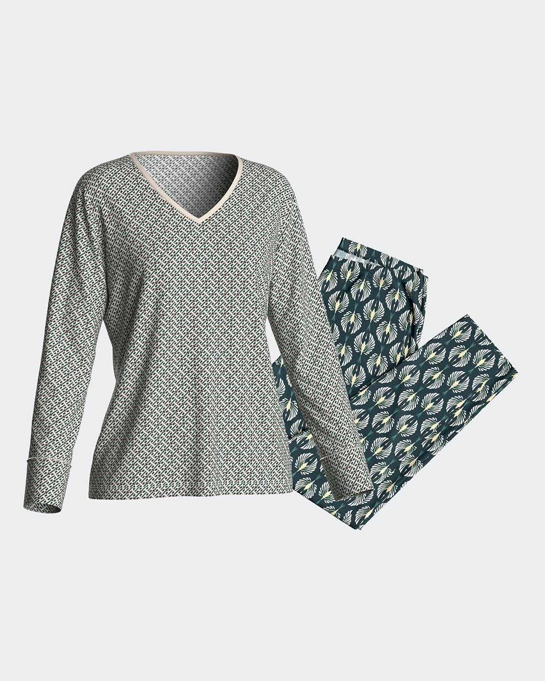 Pijama de mujer largo estampado en algodón modal - Impetus - Verde Verde-3