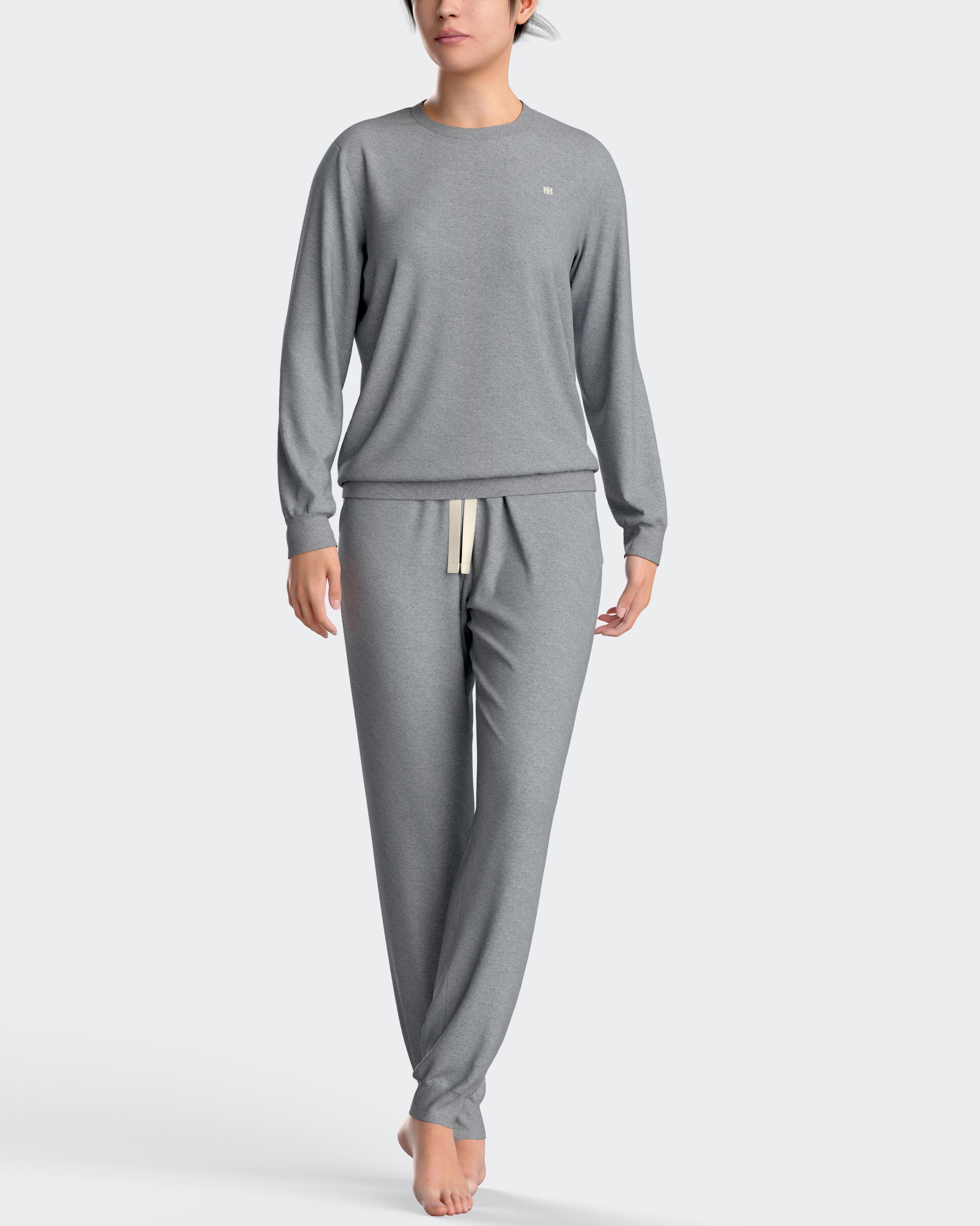 Pijama de mujer largo liso en algodón - Impetus - Gris Gris-1