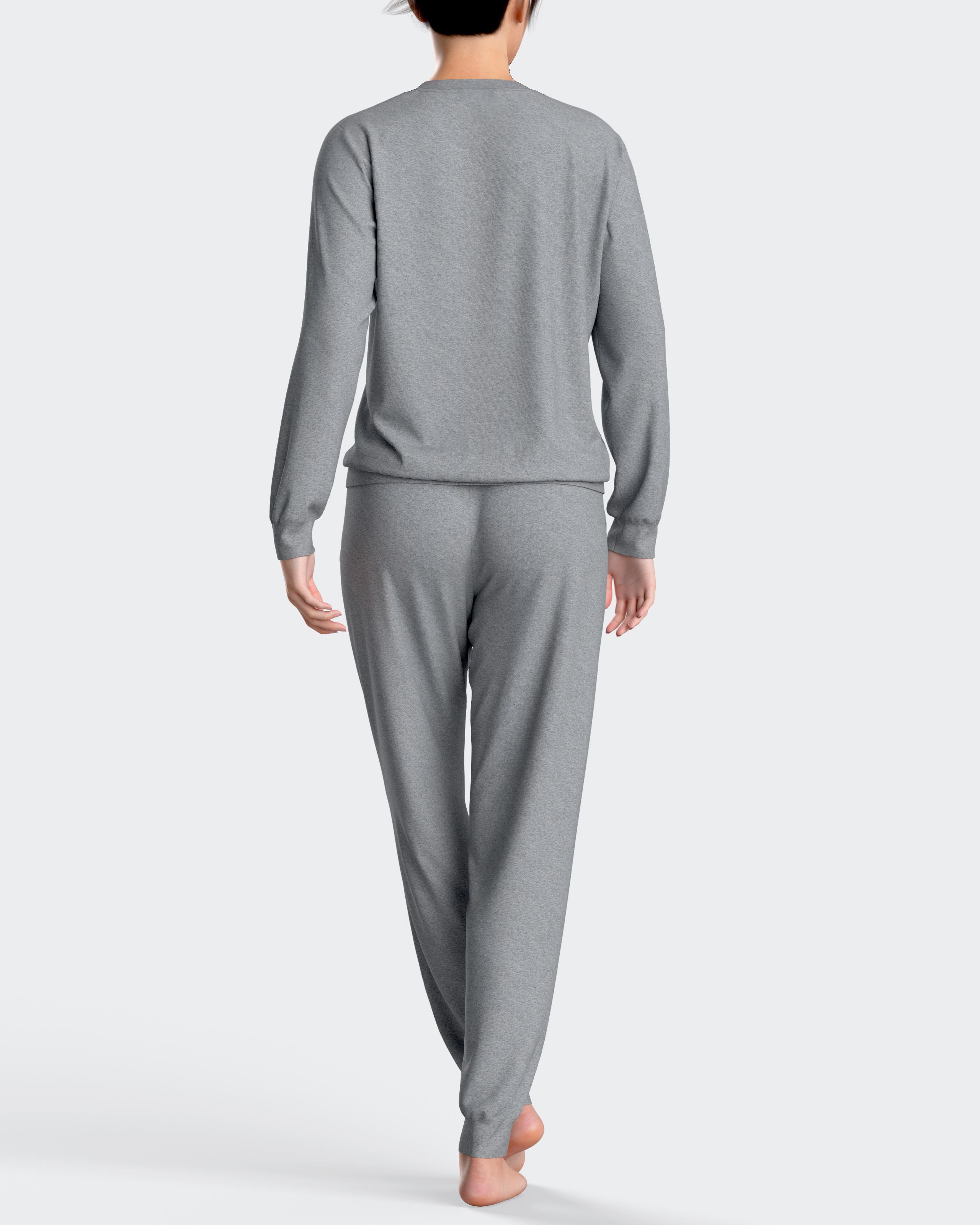 Pijama de mujer largo liso en algodón - Impetus - Gris Gris-2