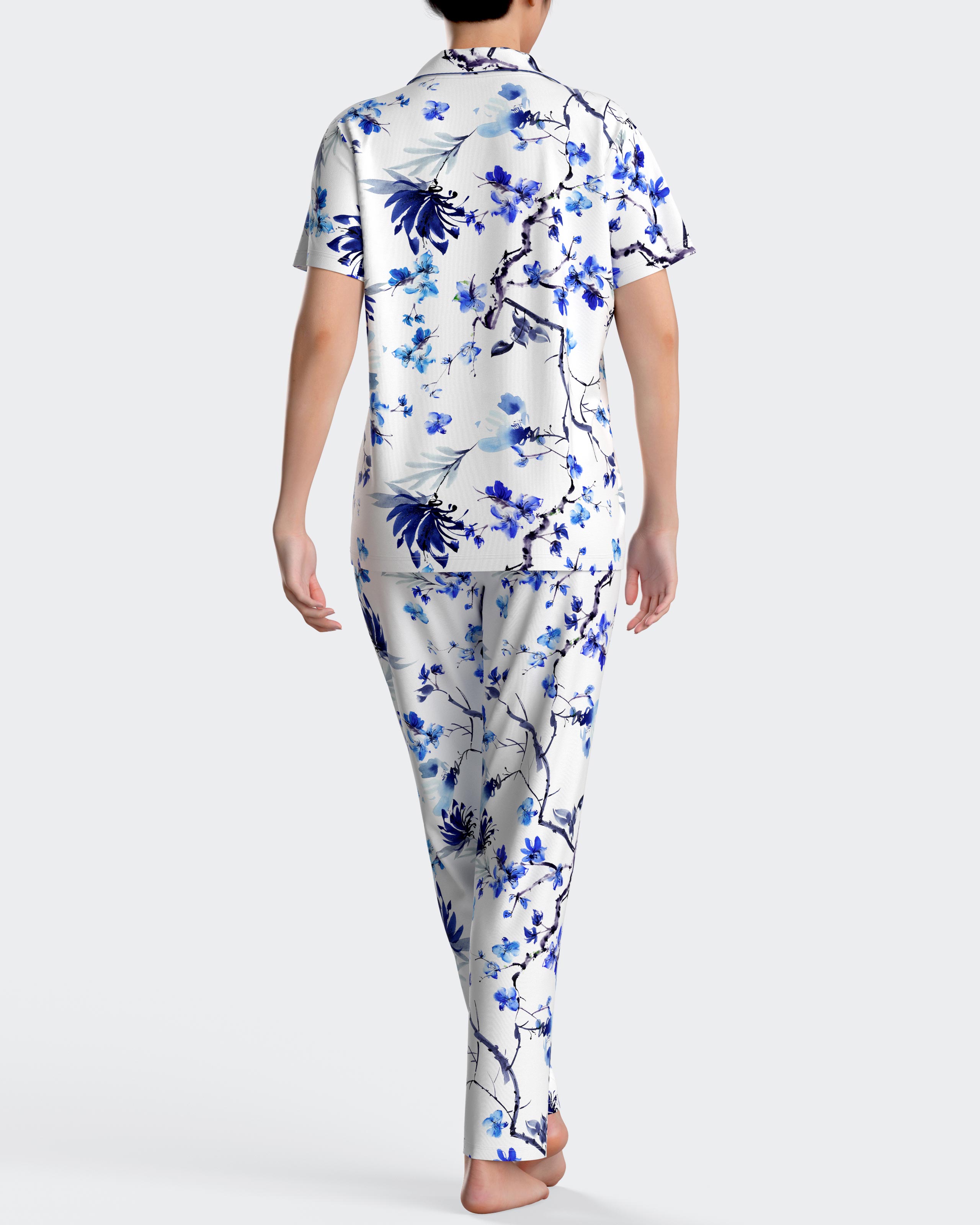Pijama de mujer de manga corta con pantalón largo - Impetus - Blanco / Azul Blanco / Azul-2