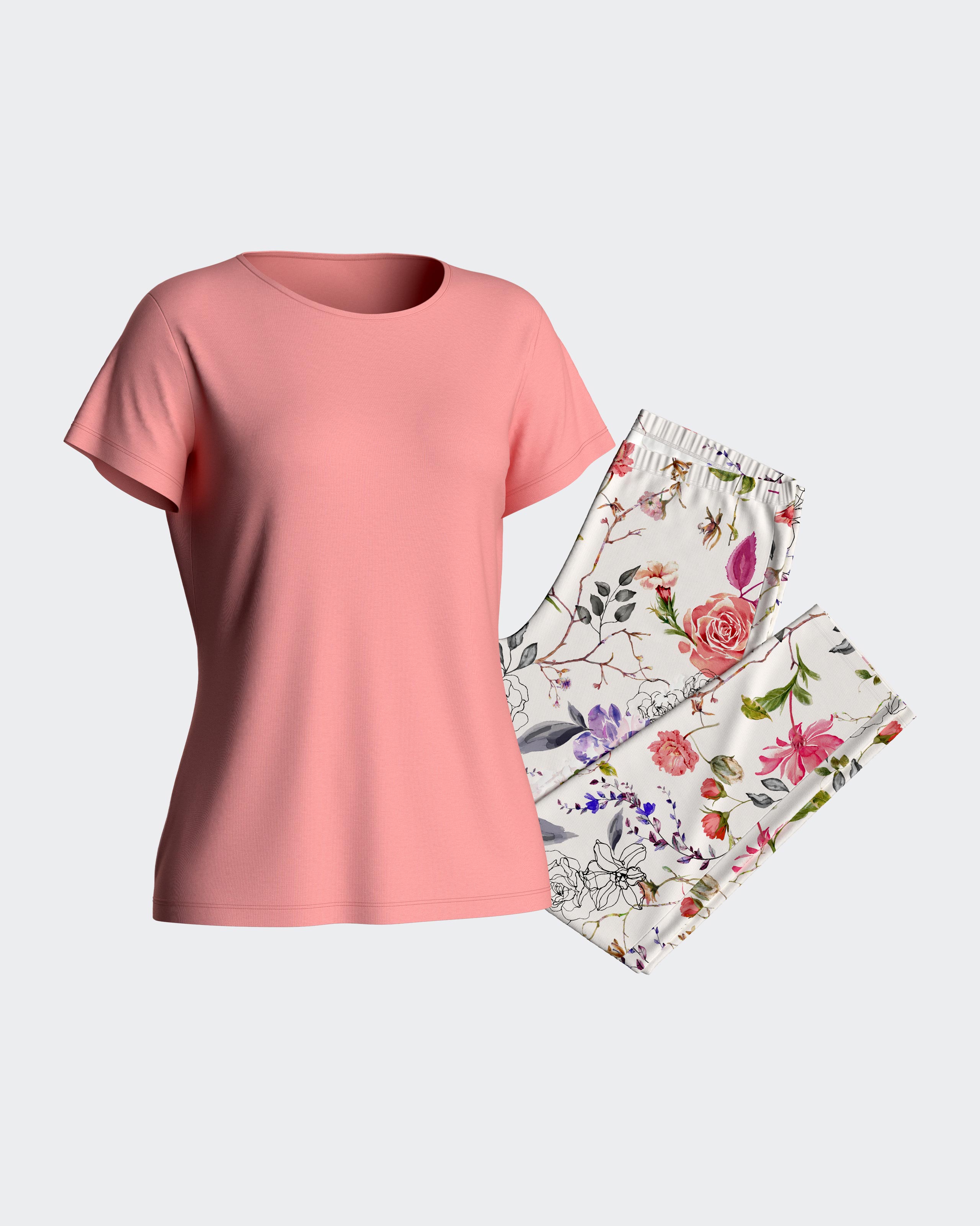 Pijama de mujer largo estampado floral - Impetus - Salmón Salmón-3