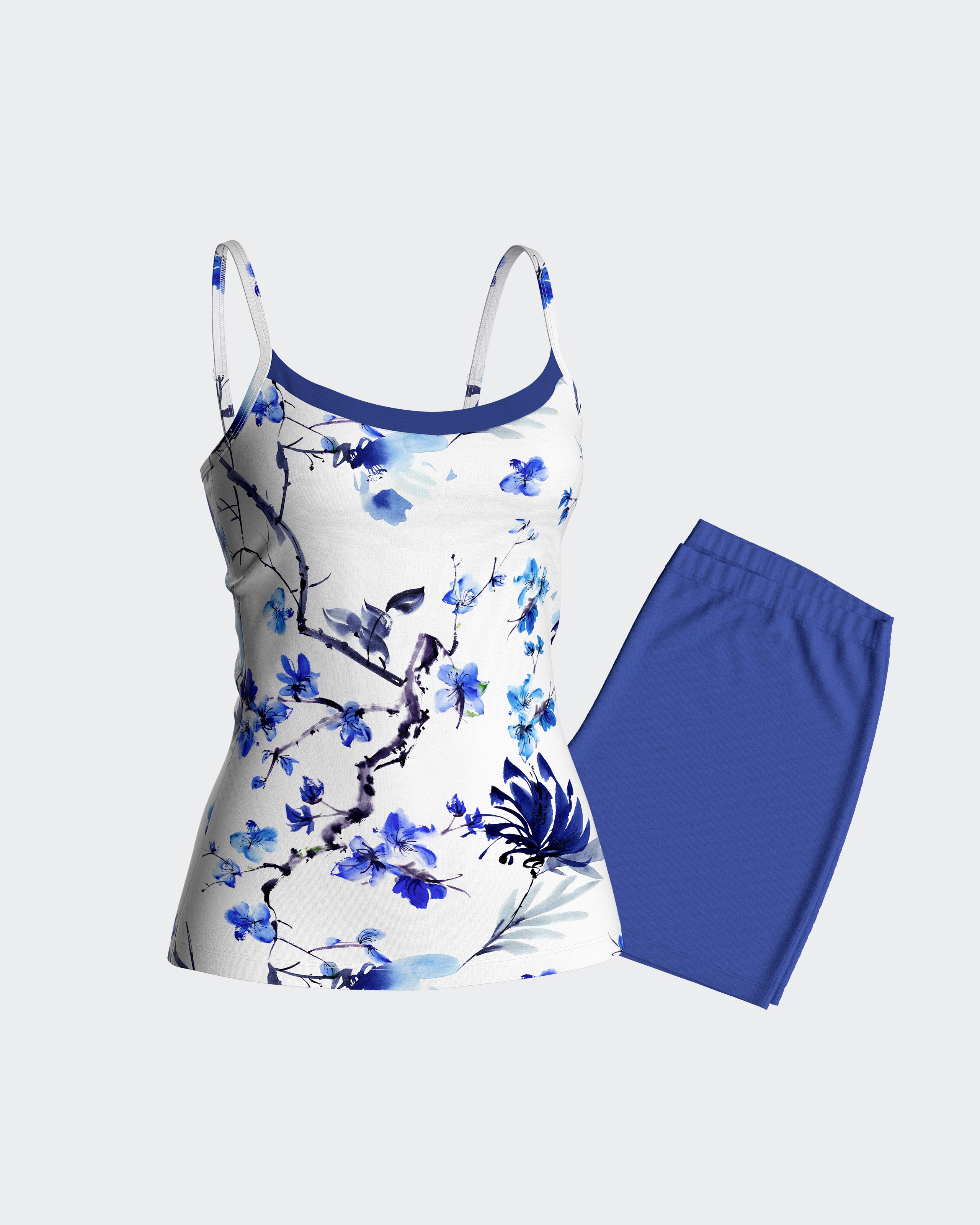 Pijama de mujer corto estampado floral - Impetus - Azul / Blanco Azul / Blanco-3