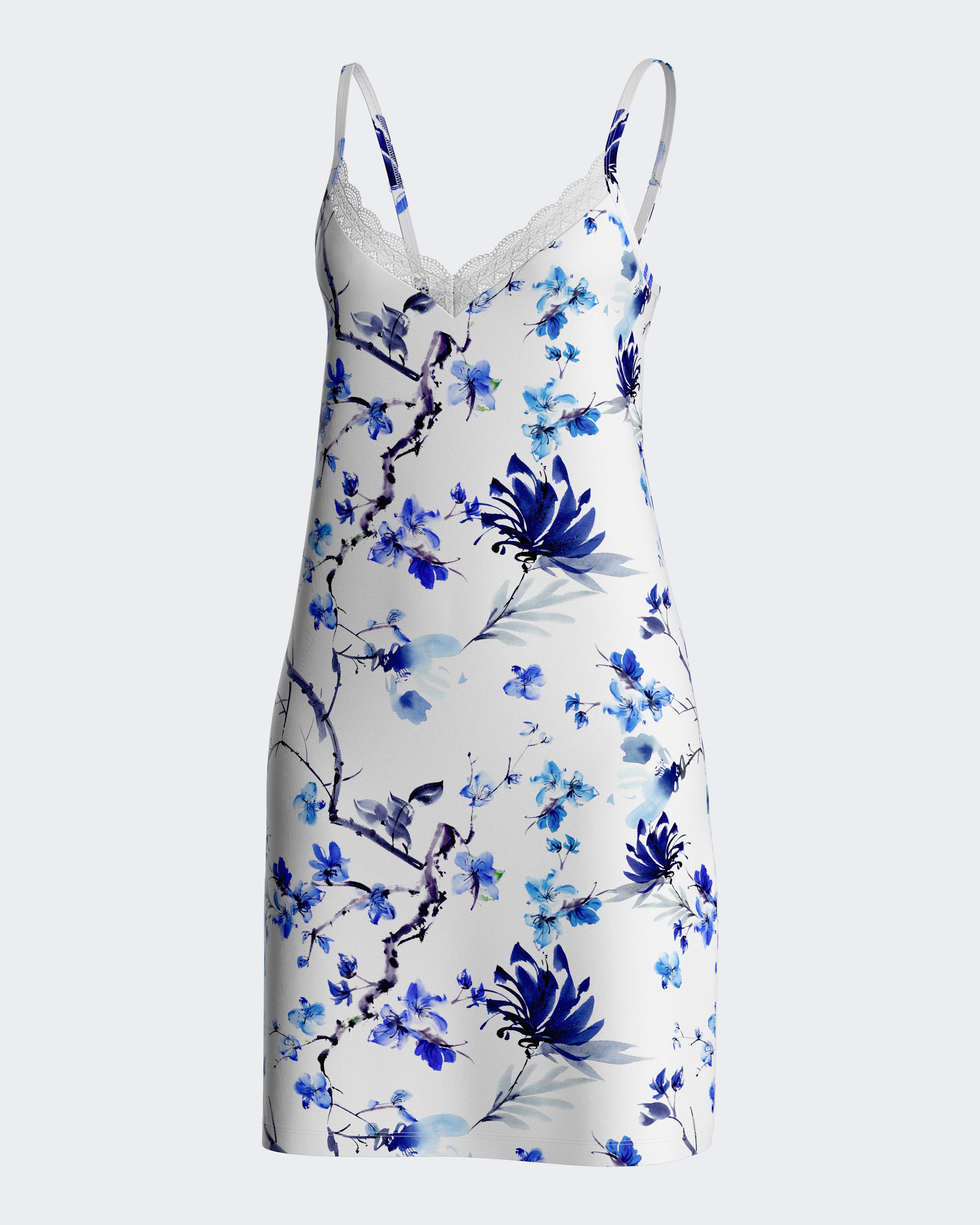 Camisón corto de tirantes con estampado floral - Impetus - Azul / Blanco Azul / Blanco-3