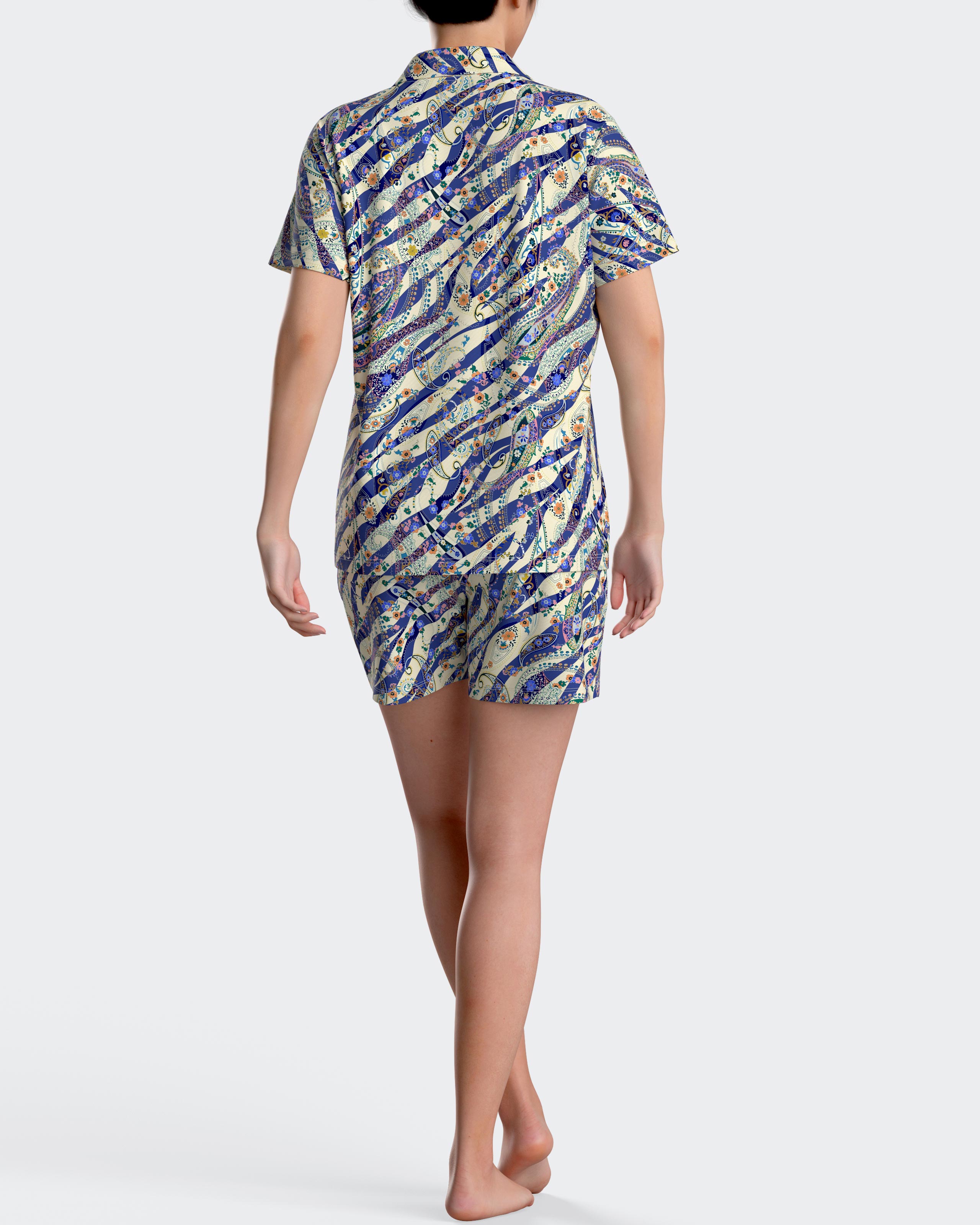 Pijama de mujer corto con botones estampado - Impetus - Azul/Beige Azul/Beige-2