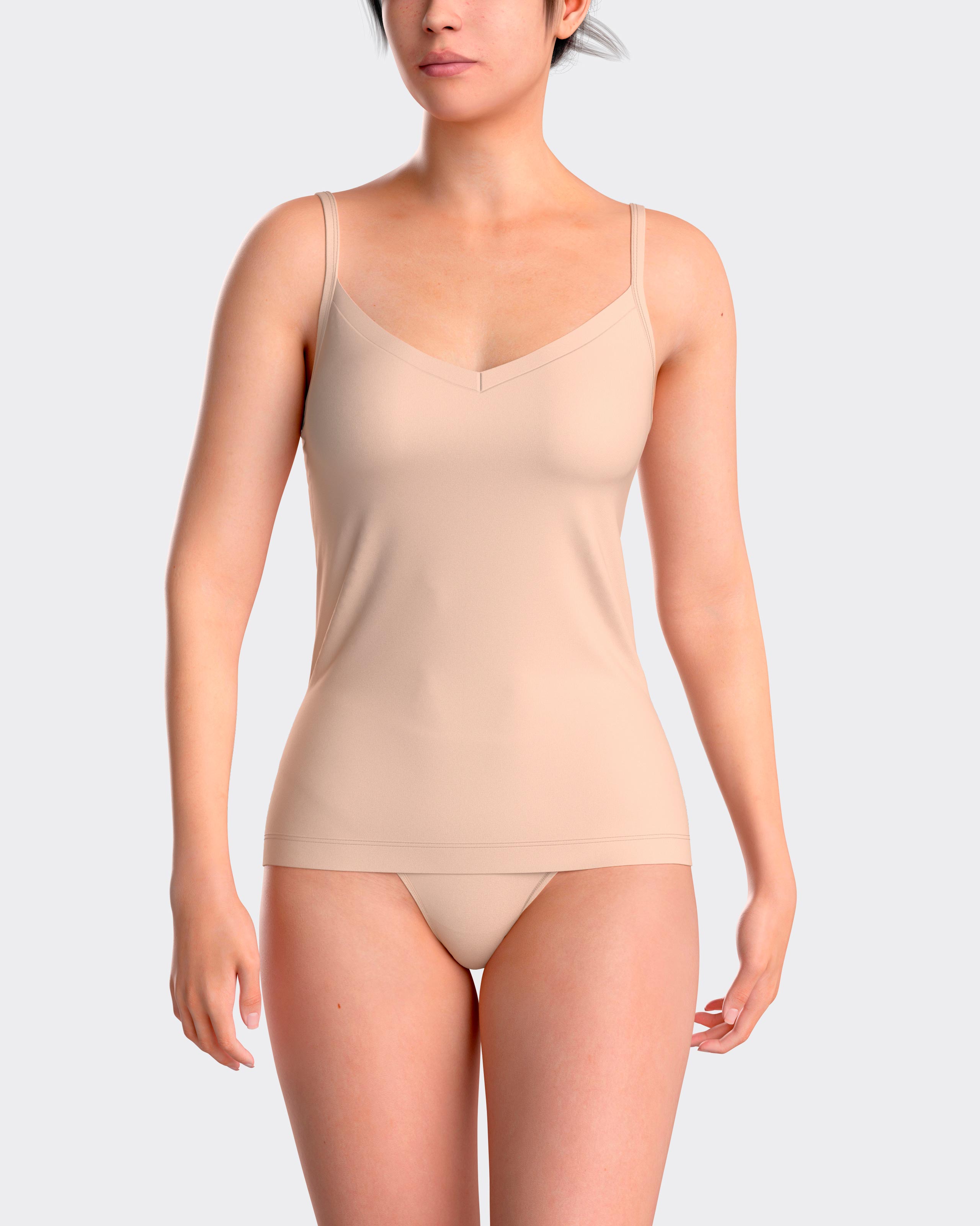 Camiseta interior básica de mujer de tirantes ajustables con escote de pico - Impetus - Beige Beige-1