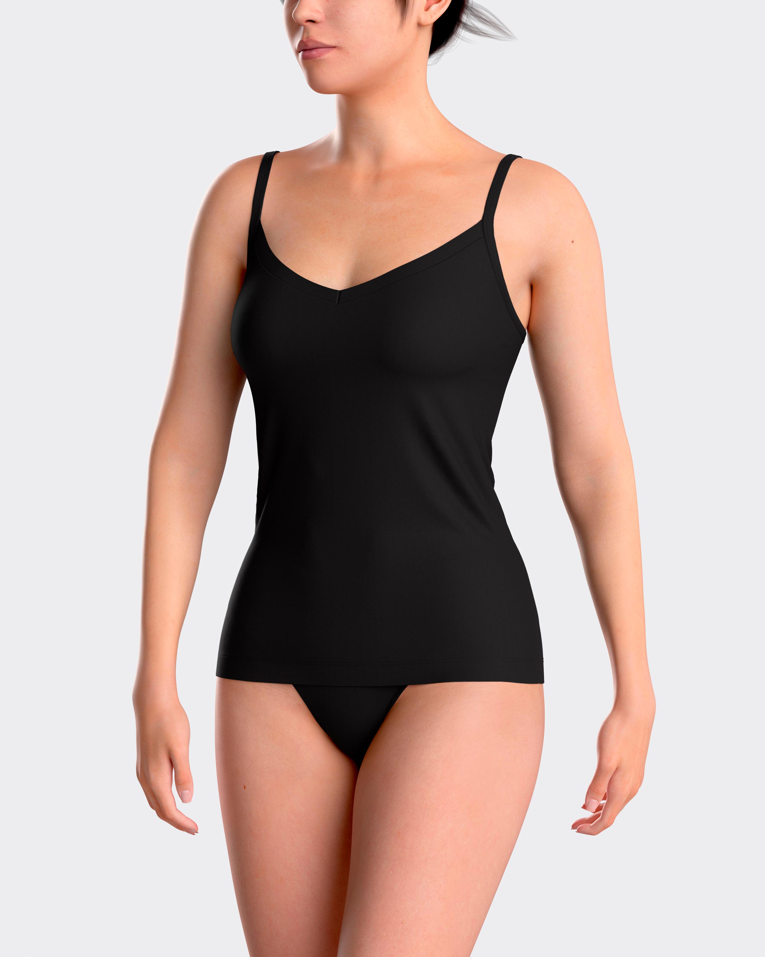 Camiseta interior básica de mujer de tirantes ajustables con escote de pico - Impetus - Negro Negro-1