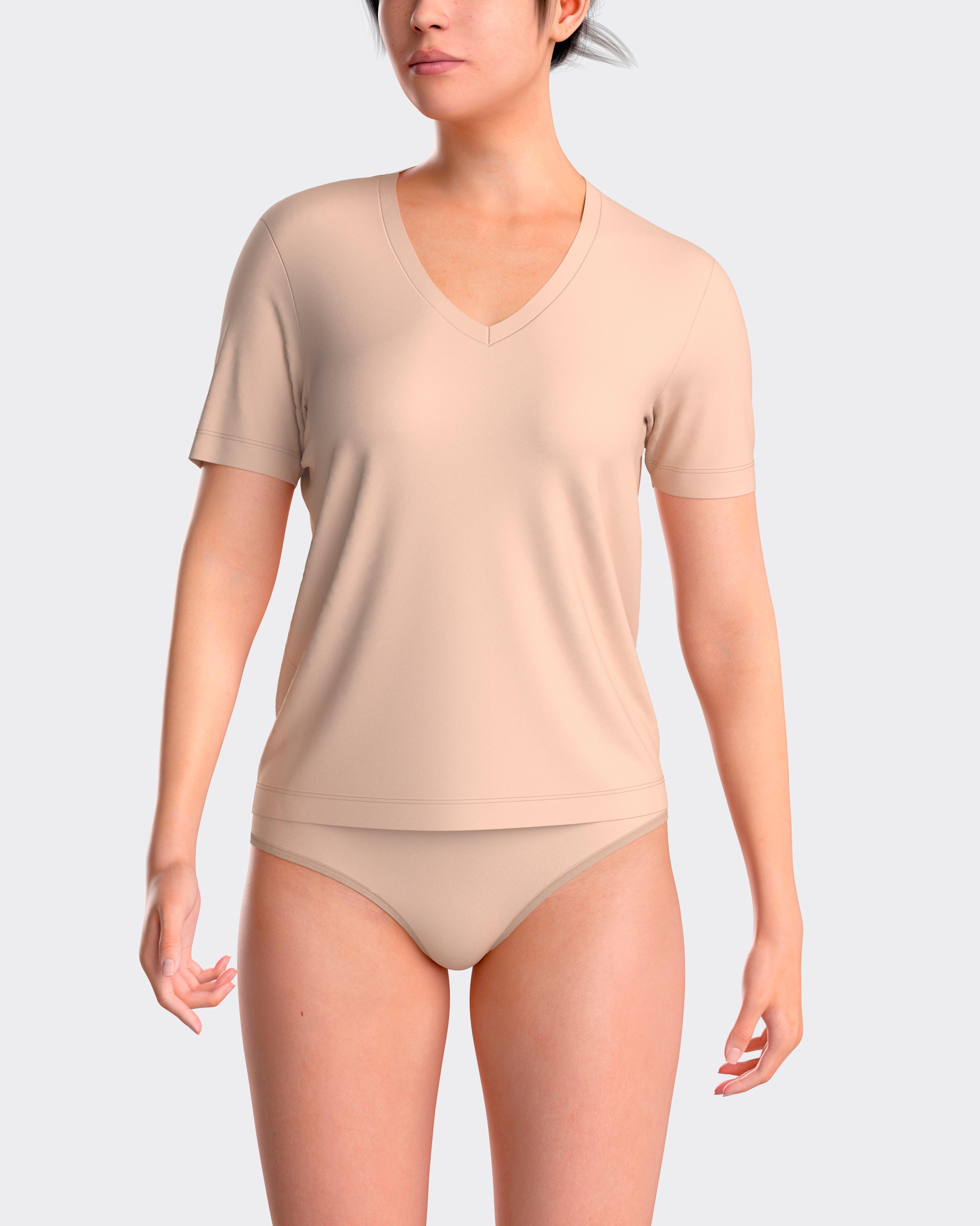 Camiseta interior de mujer básica de manga corta con cuello de pico - Impetus - Beige Beige-1