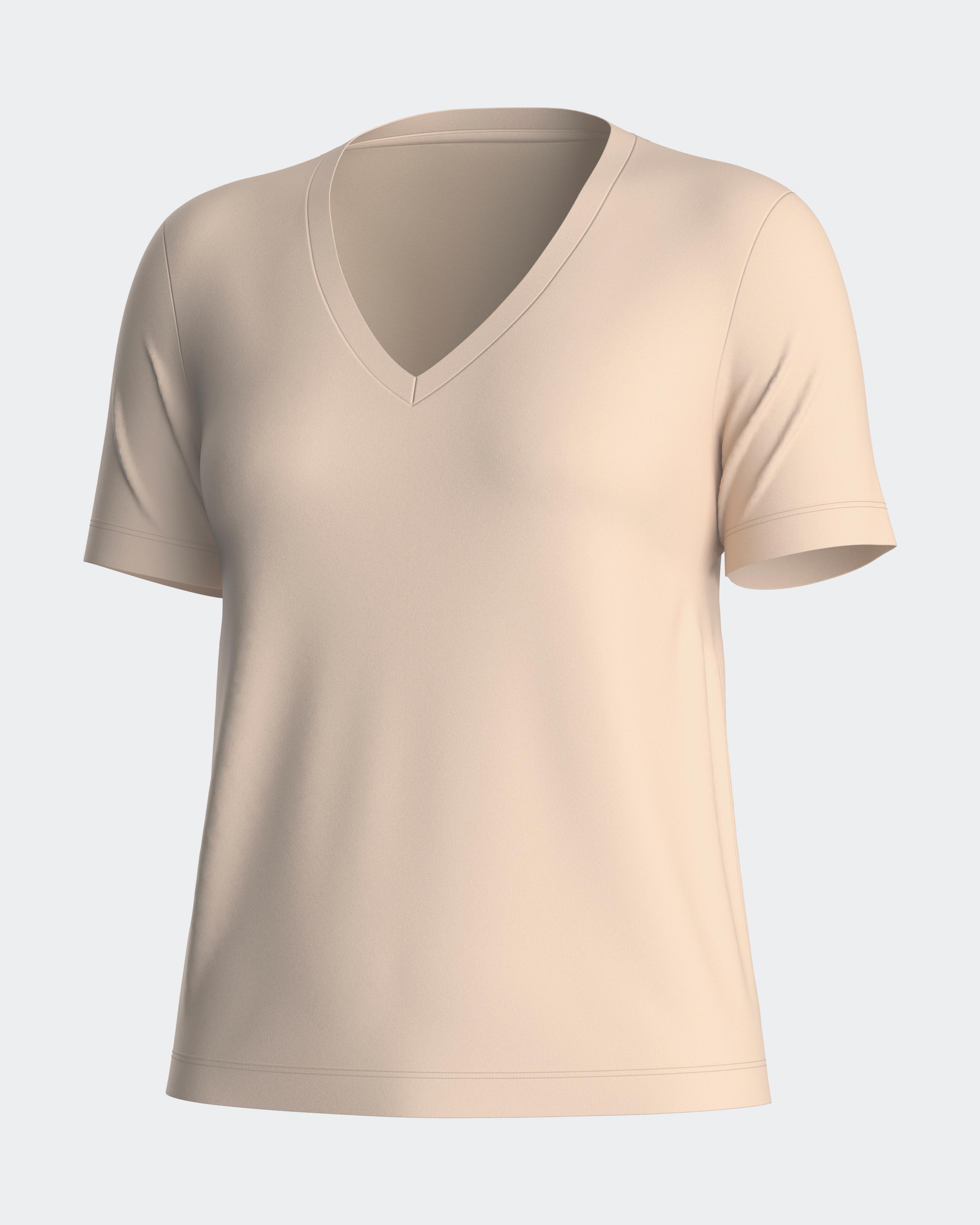 Camiseta interior de mujer básica de manga corta con cuello de pico - Impetus - Beige Beige-3