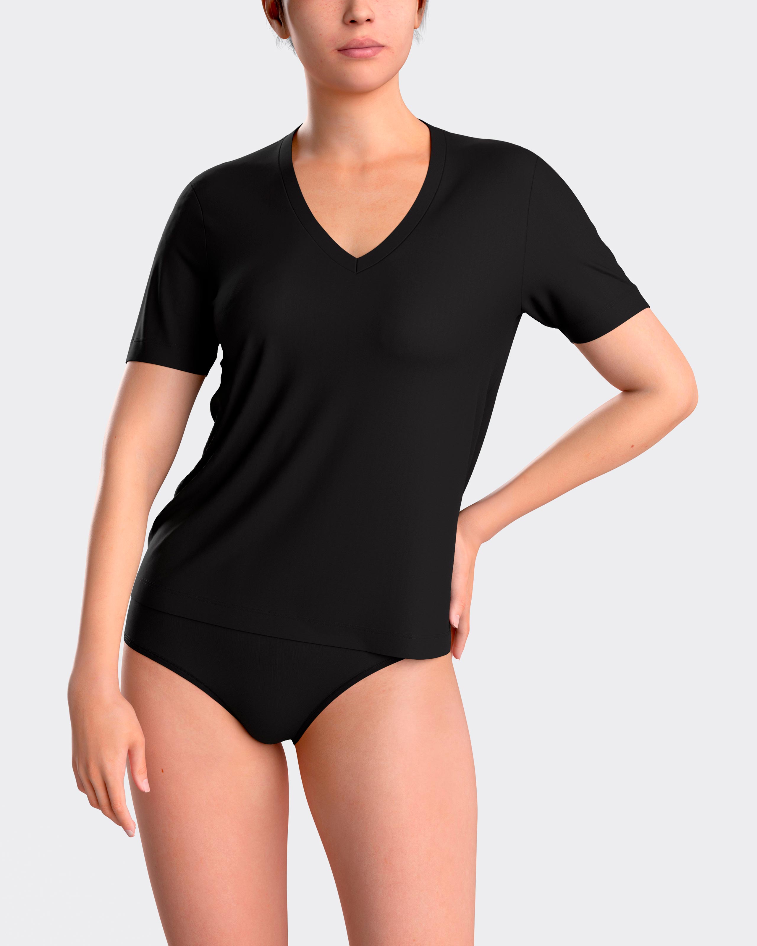 Camiseta interior de mujer básica de manga corta con cuello de pico - Impetus - Negro Negro-1