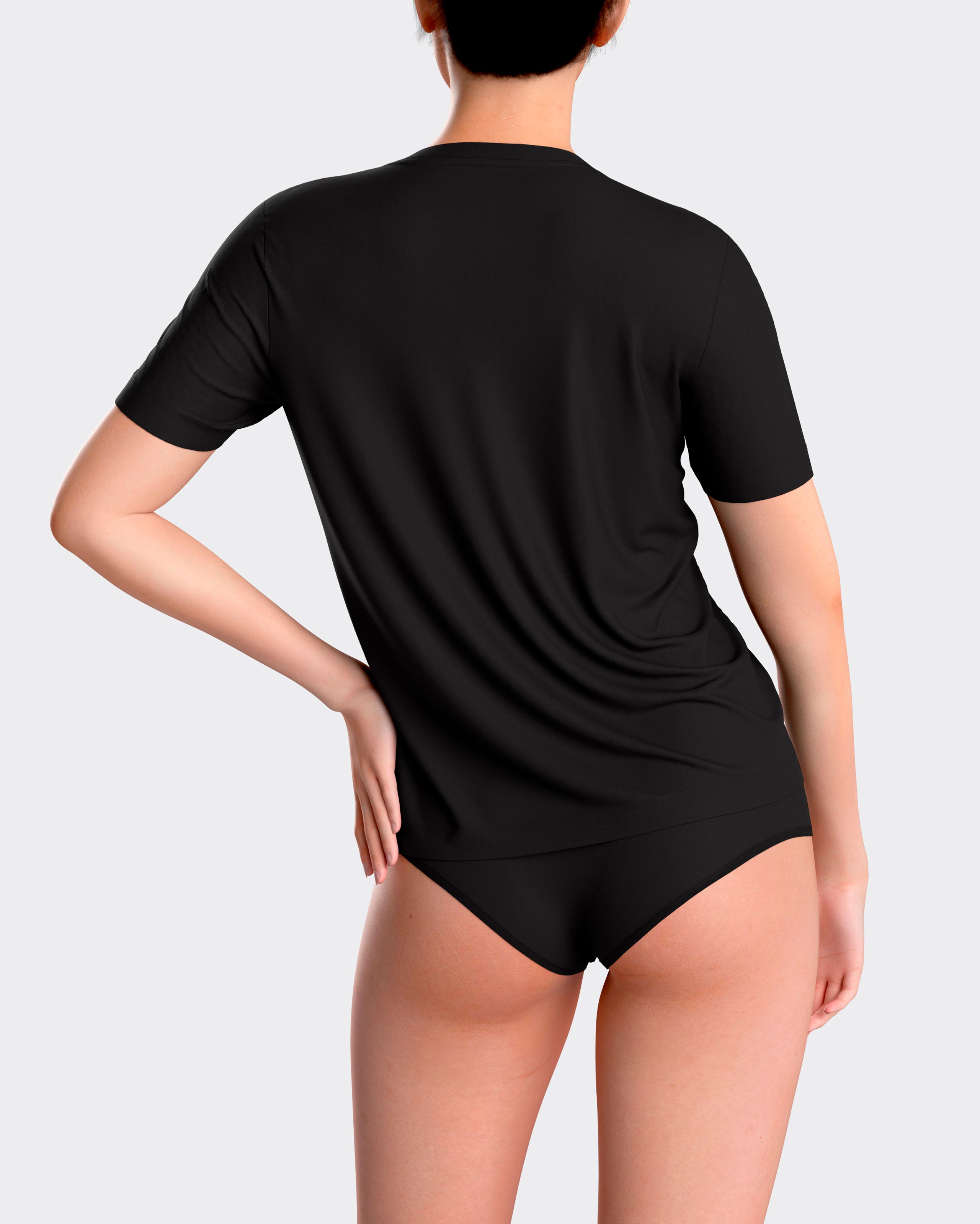 Camiseta interior de mujer básica de manga corta con cuello de pico - Impetus - Negro Negro-2