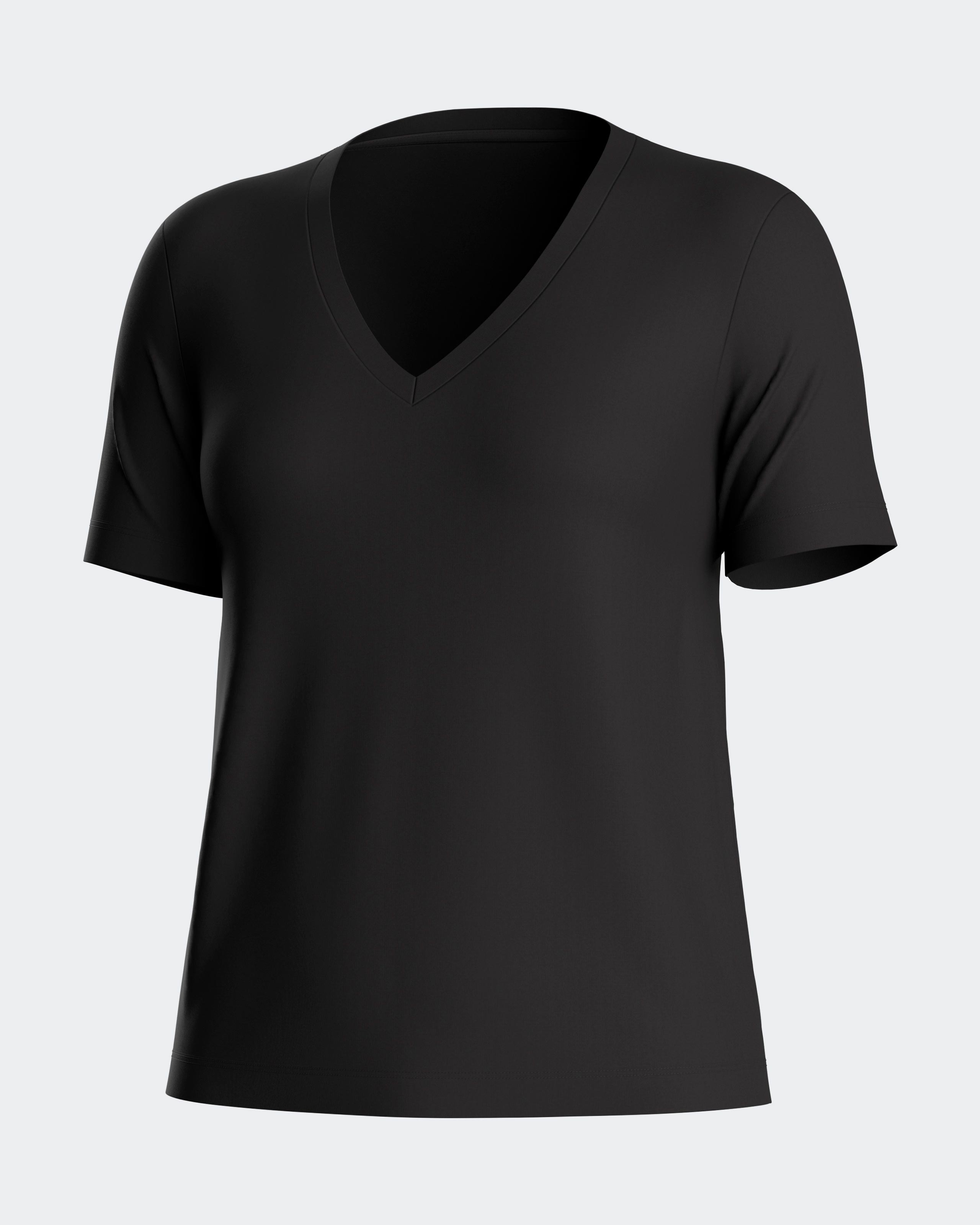 Camiseta interior de mujer básica de manga corta con cuello de pico - Impetus - Negro Negro-3