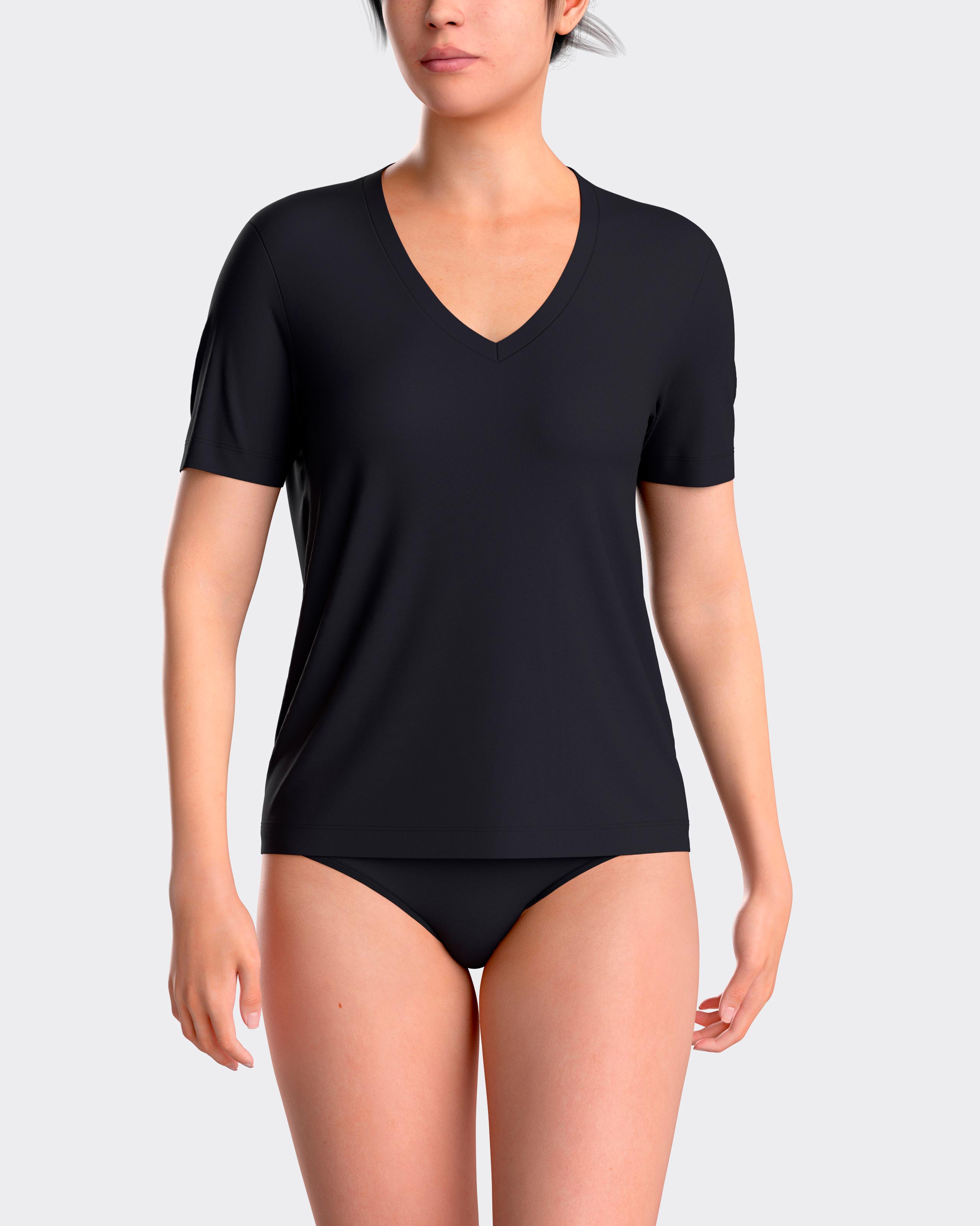 Camiseta interior de mujer básica de manga corta con cuello de pico - Impetus - Azul marino Azul marino-1