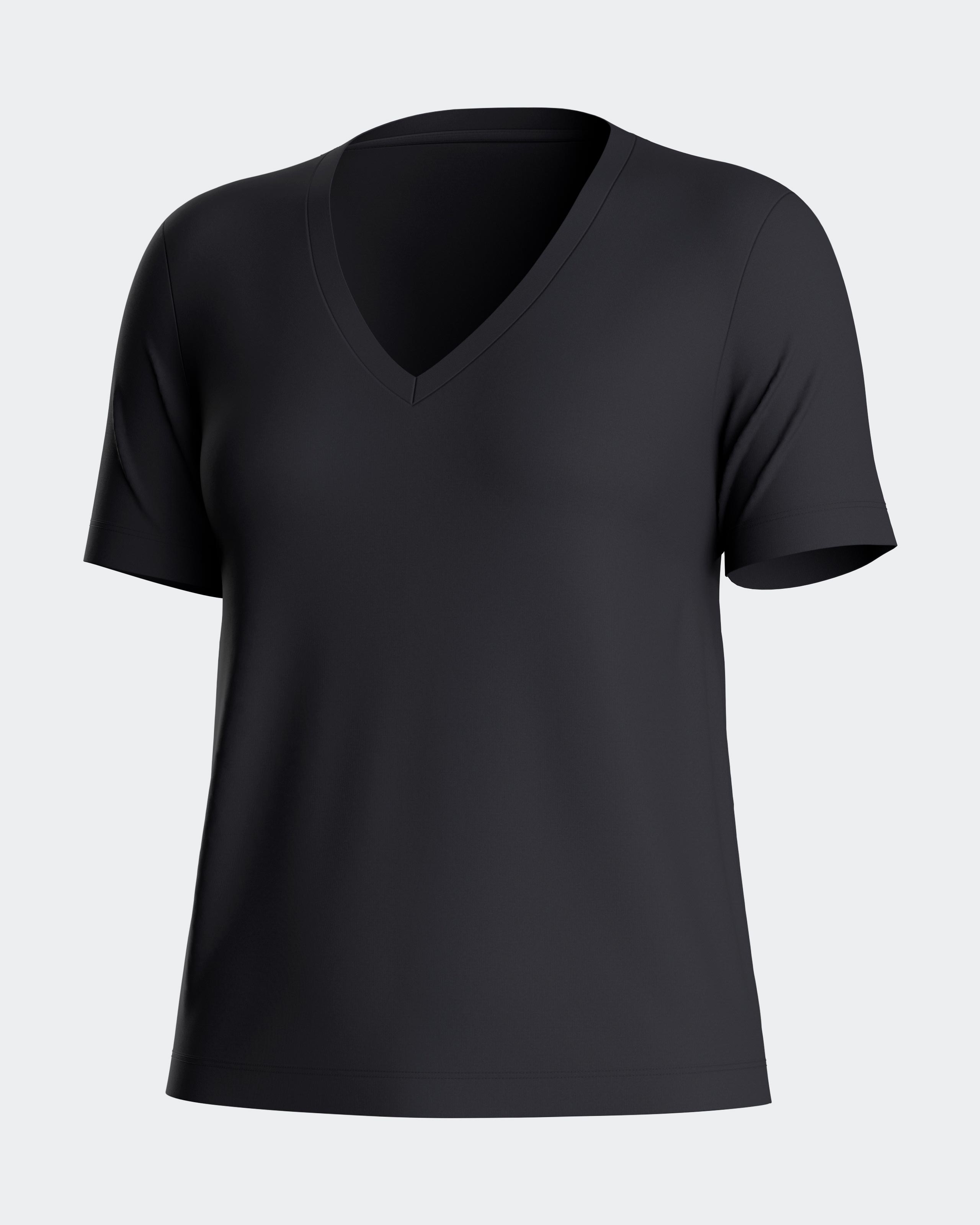 Camiseta interior de mujer básica de manga corta con cuello de pico - Impetus - Azul marino Azul marino-3