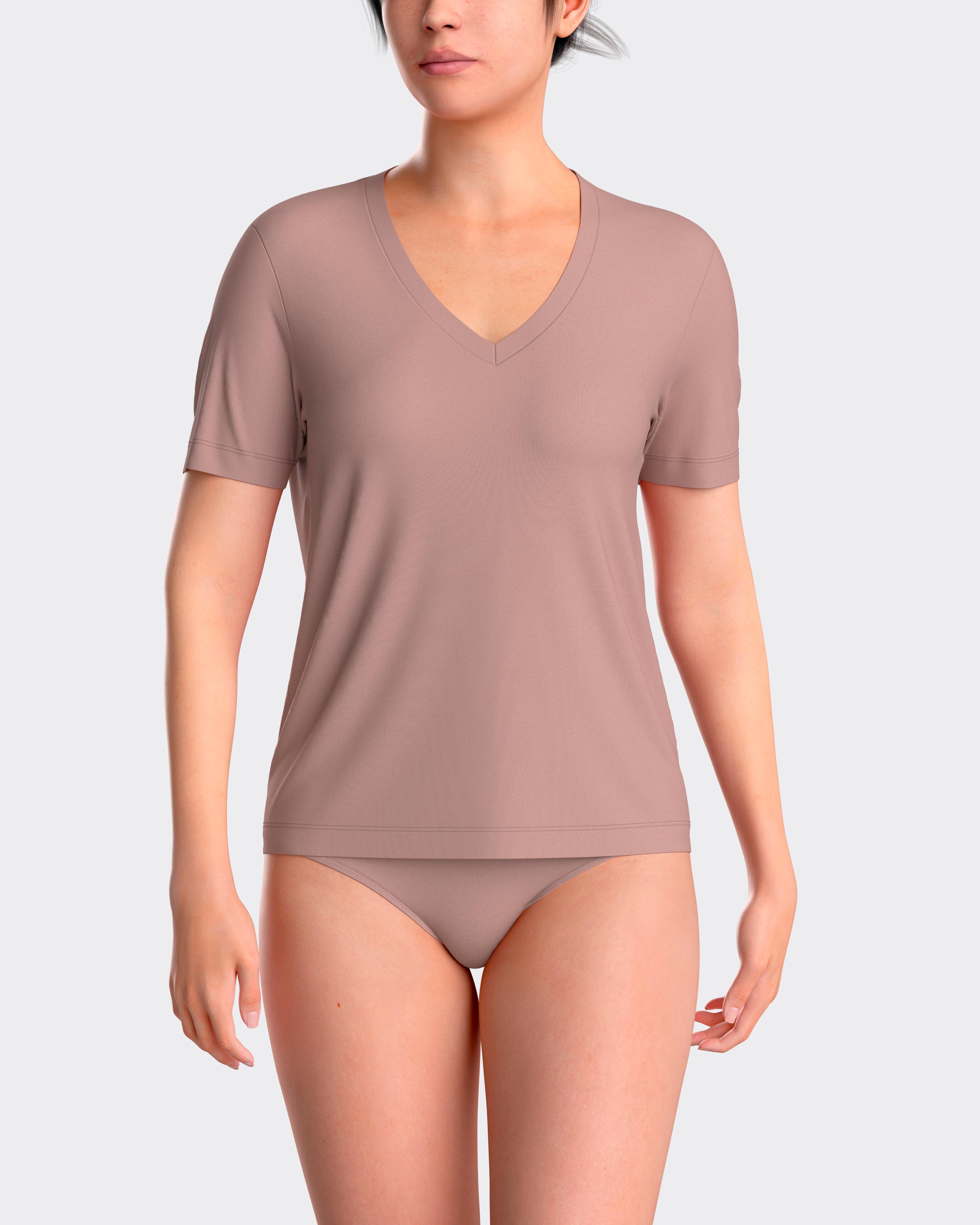 Camiseta interior de mujer básica de manga corta con cuello de pico - Impetus - Rosa Rosa-1