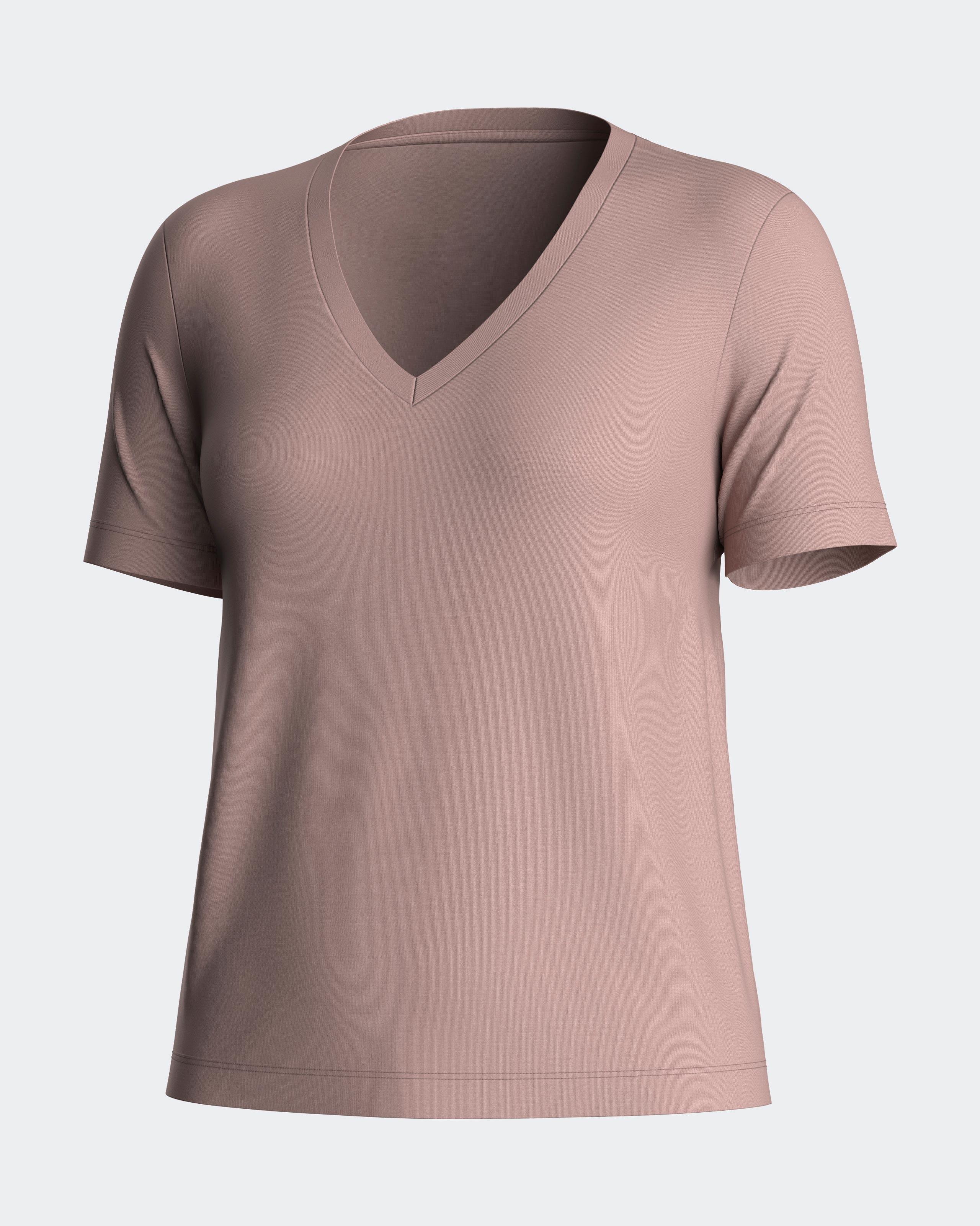 Camiseta interior de mujer básica de manga corta con cuello de pico - Impetus - Rosa Rosa-3