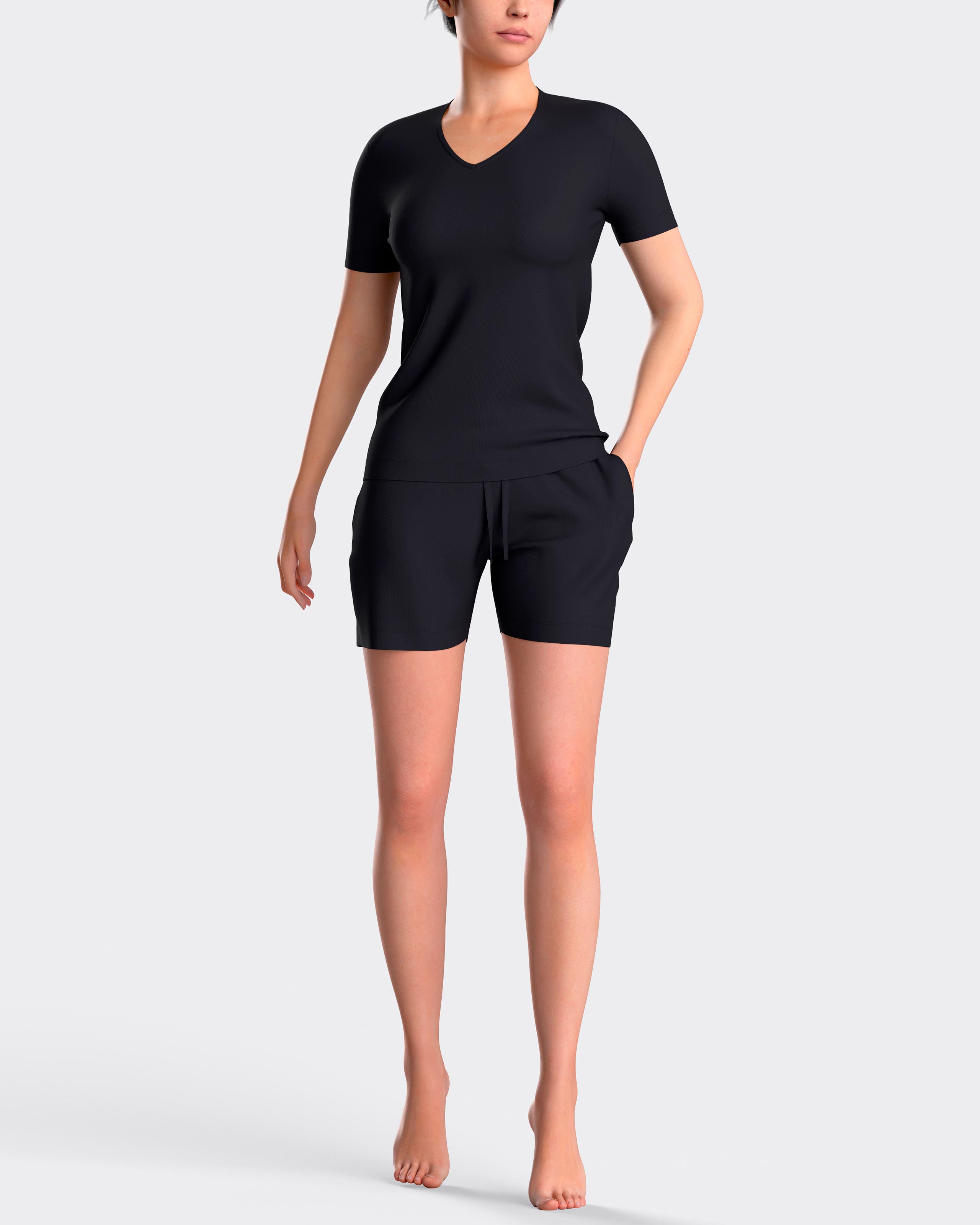 Pijama de mujer corto liso con cordón en cintura - Impetus - Azul marino Azul marino-1