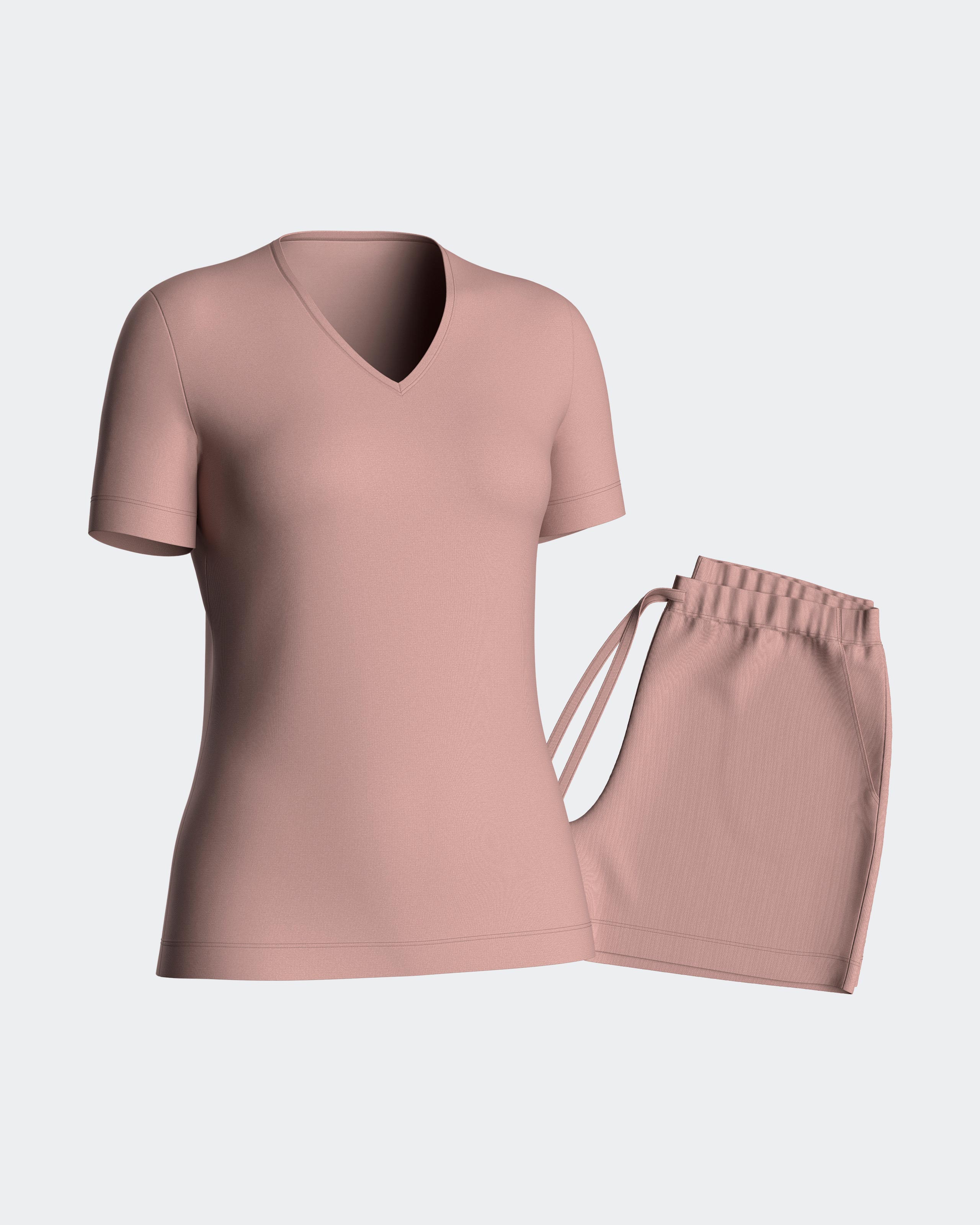 Pijama de mujer corto liso con cordón en cintura - Impetus - Rosa Rosa-3
