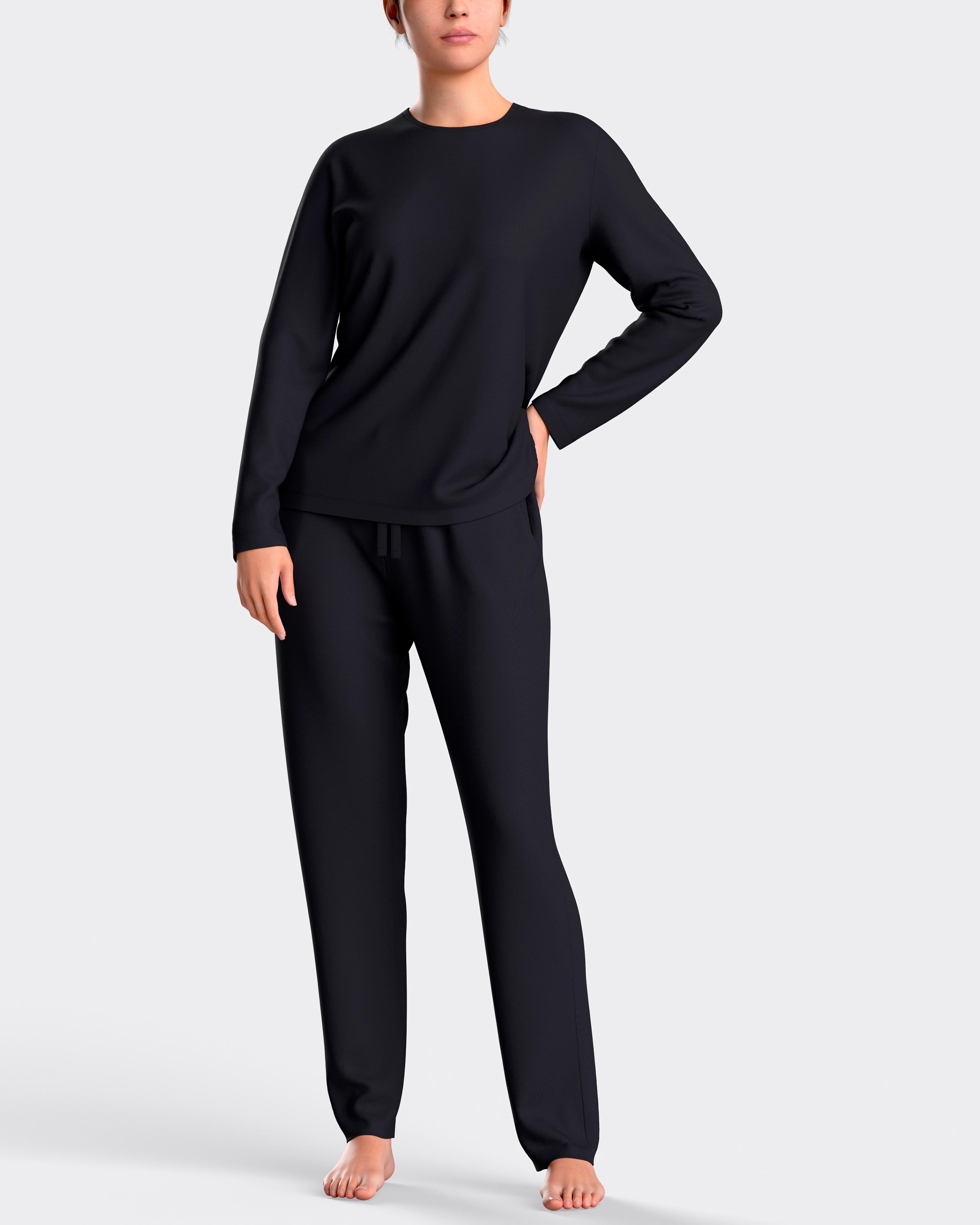 Pijama de mujer largo liso con cordón en cintura - Impetus - Azul marino Azul marino-1