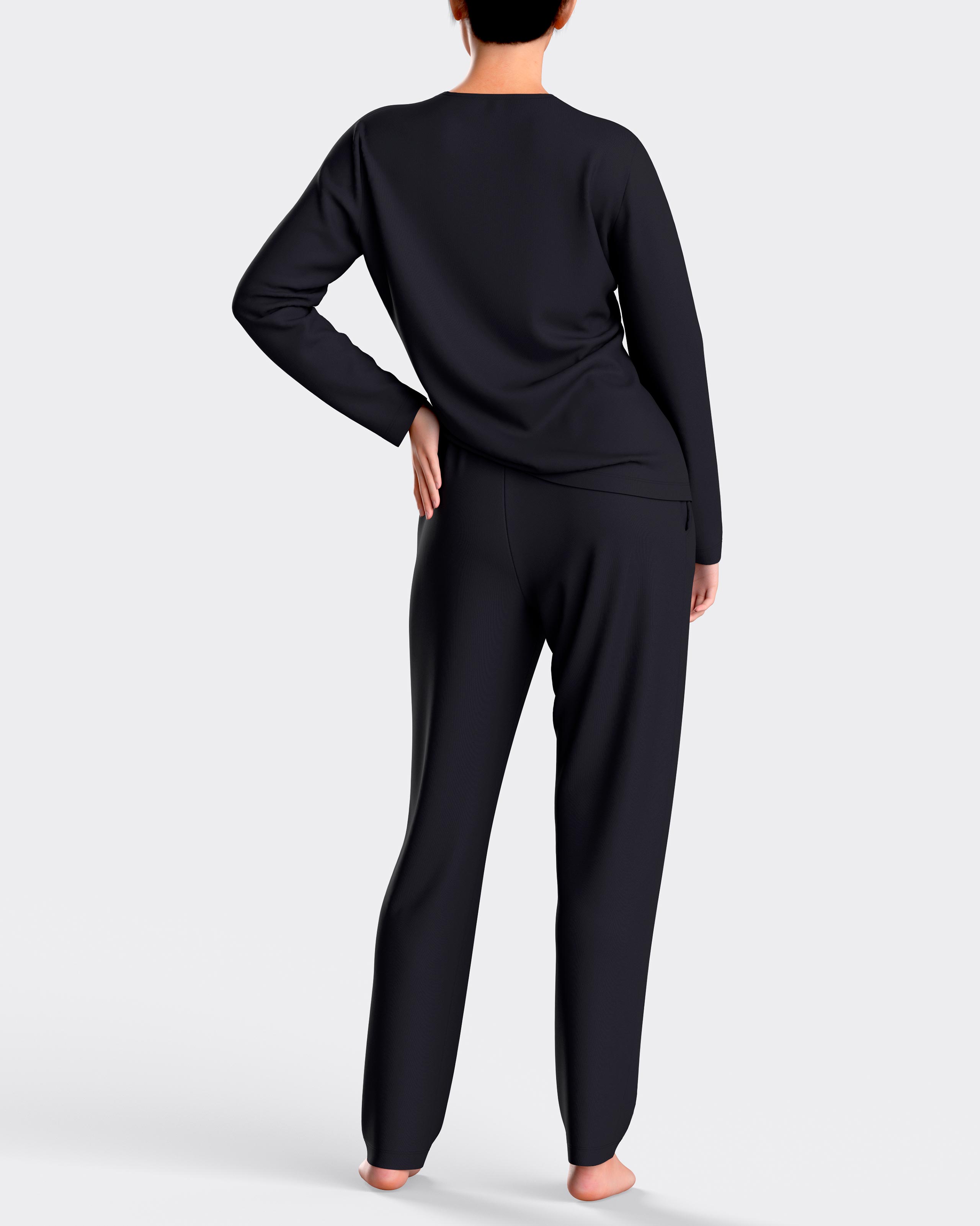 Pijama de mujer largo liso con cordón en cintura - Impetus - Azul marino Azul marino-2