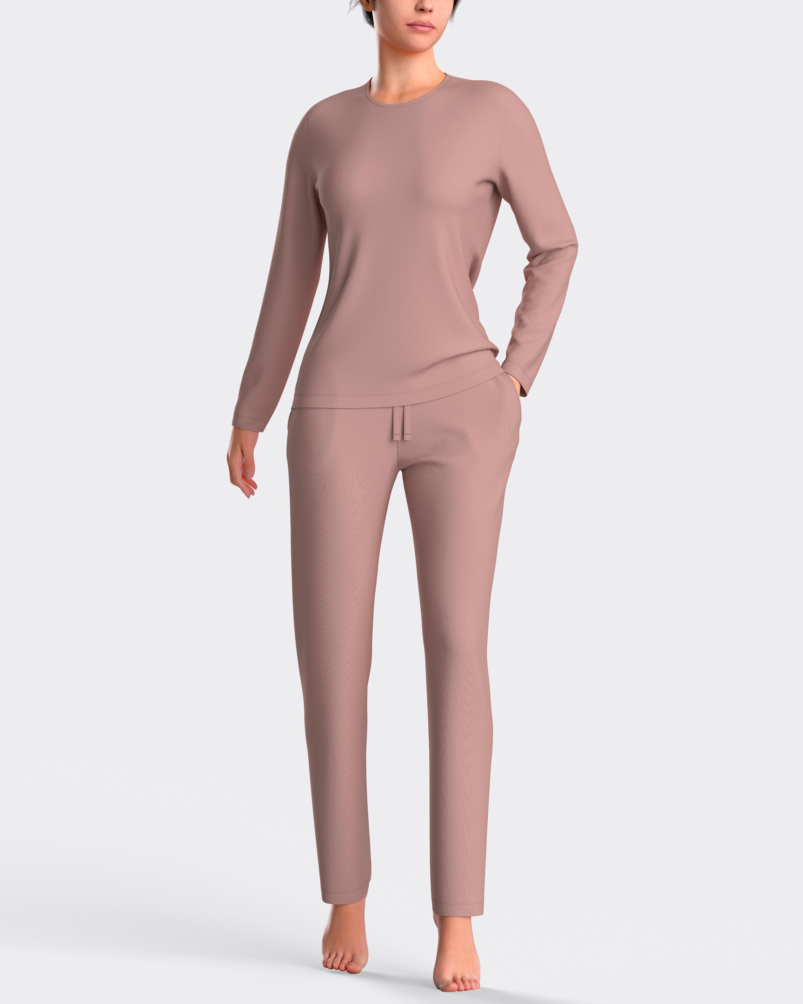 Pijama de mujer largo liso con cordón en cintura - Impetus - Rosa Rosa-1