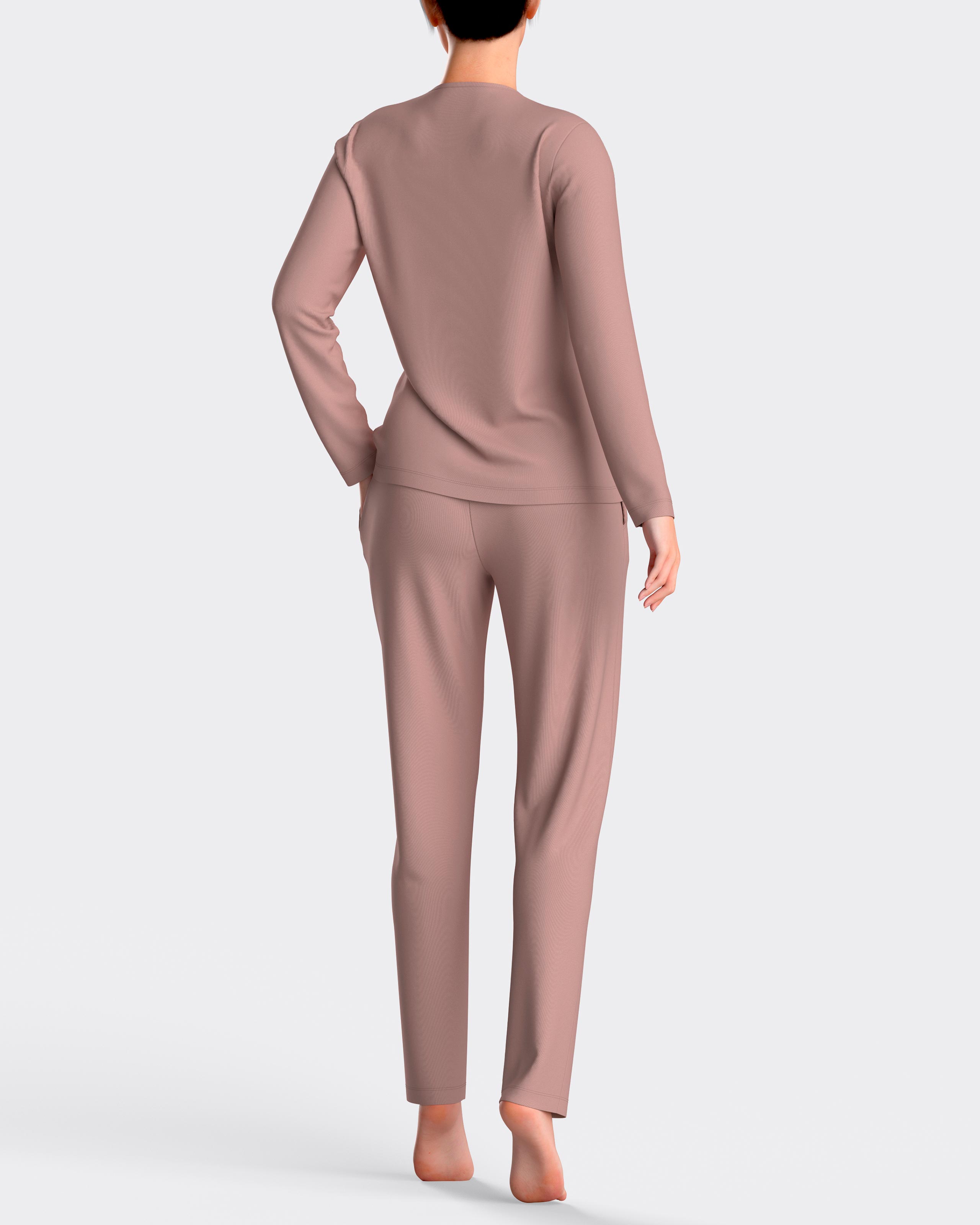 Pijama de mujer largo liso con cordón en cintura - Impetus - Rosa Rosa-2