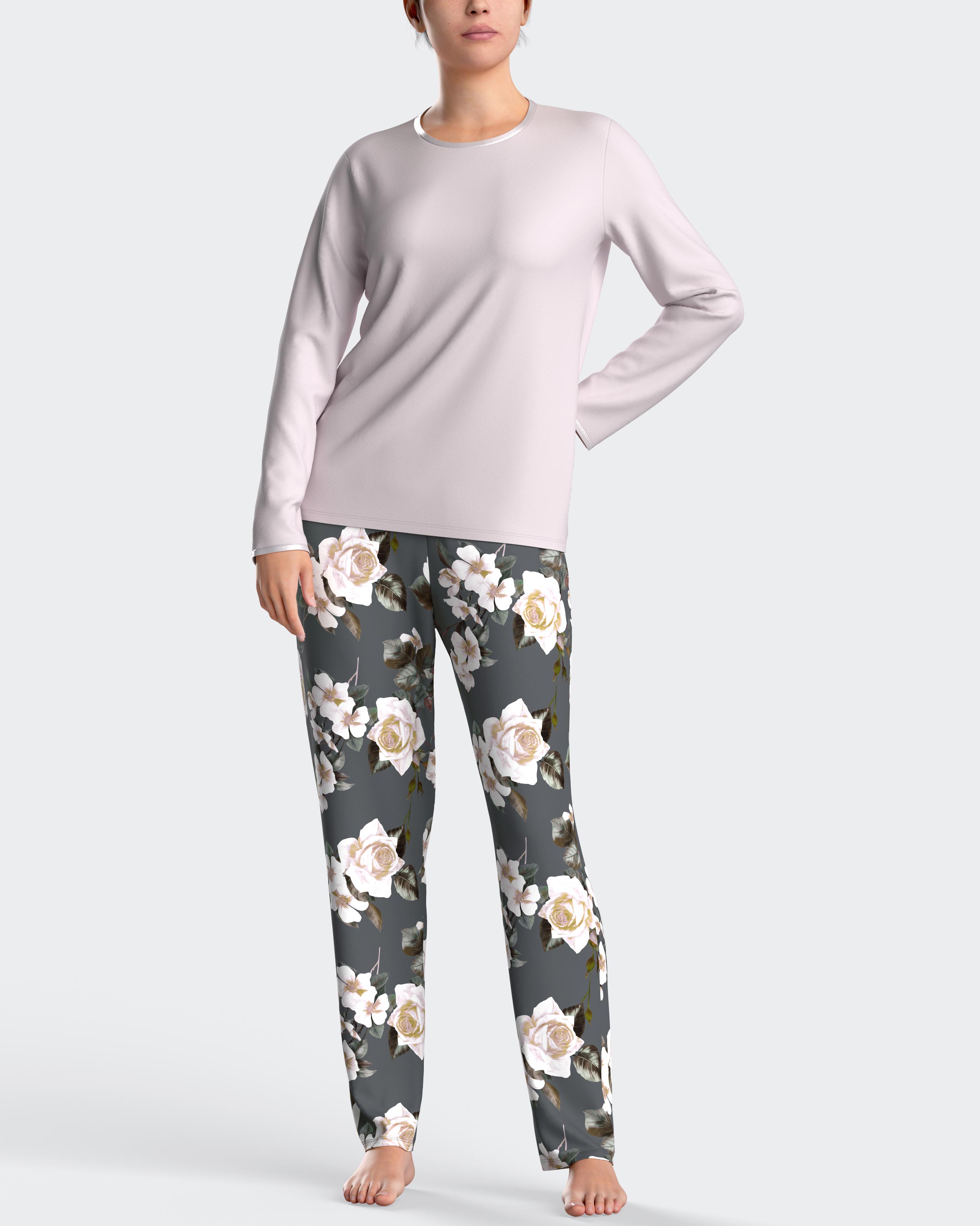 Pijama de mujer largo con estampado floral - Impetus - Gris Gris-1