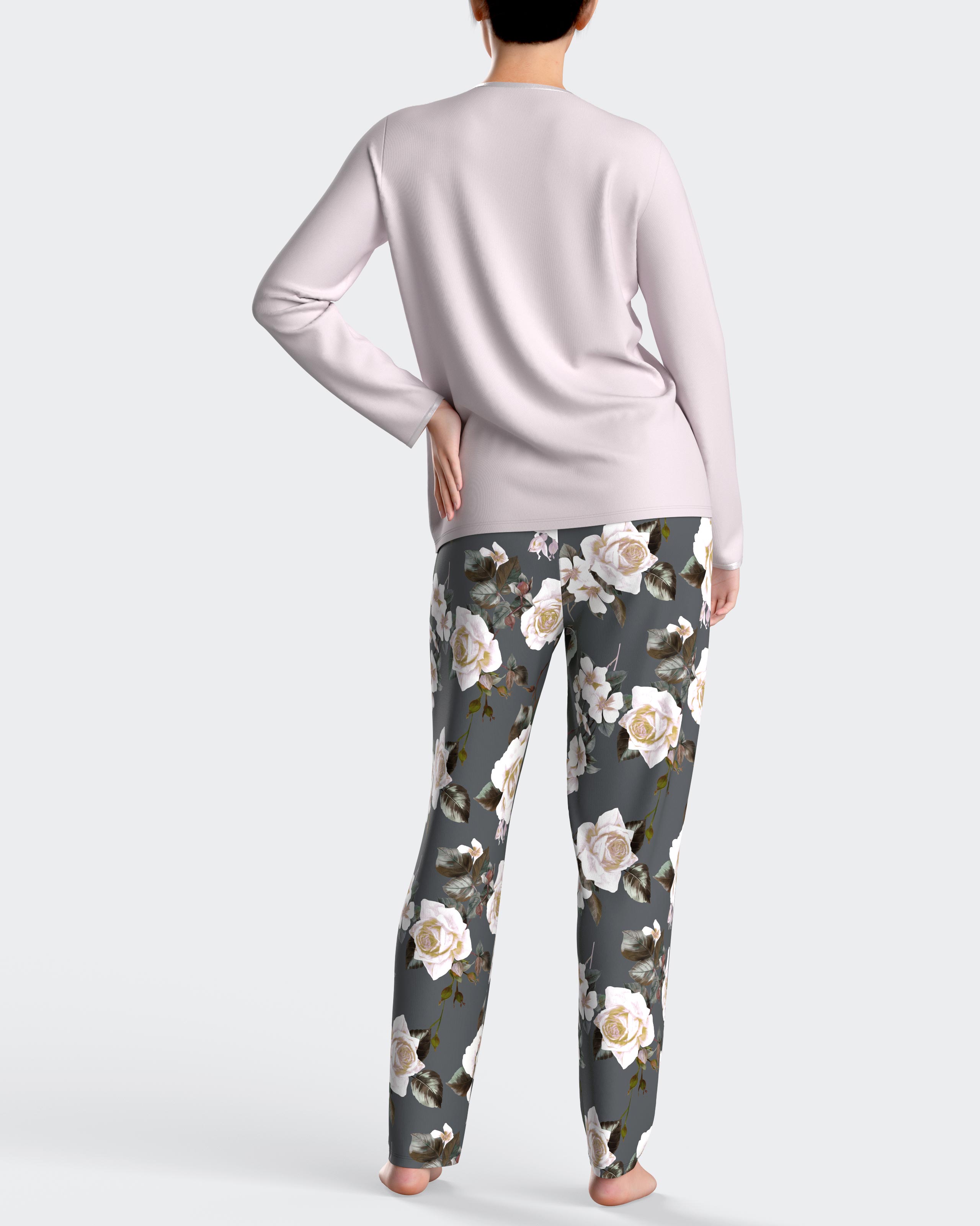 Pijama de mujer largo con estampado floral - Impetus - Gris Gris-2