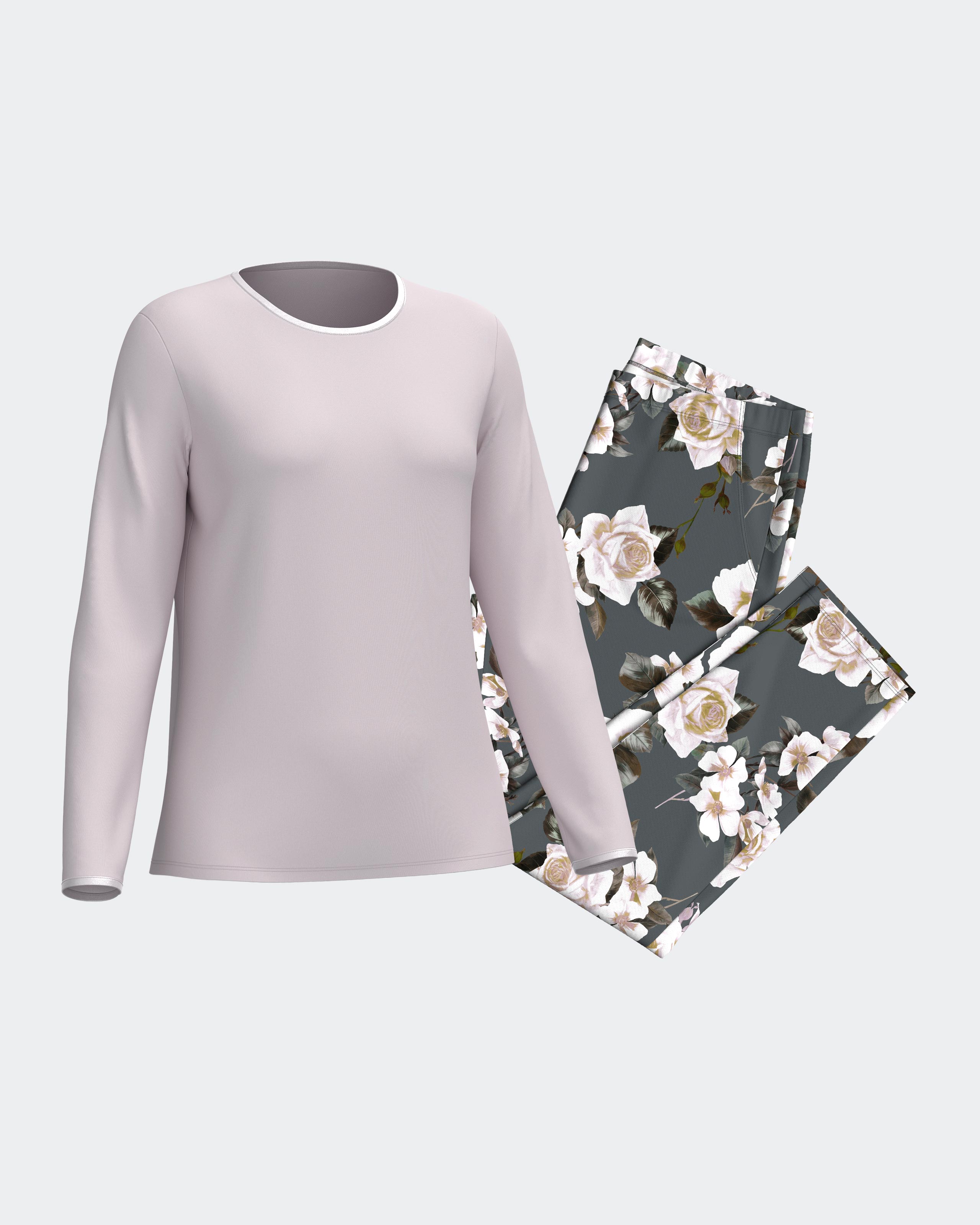 Pijama de mujer largo con estampado floral - Impetus - Gris Gris-4