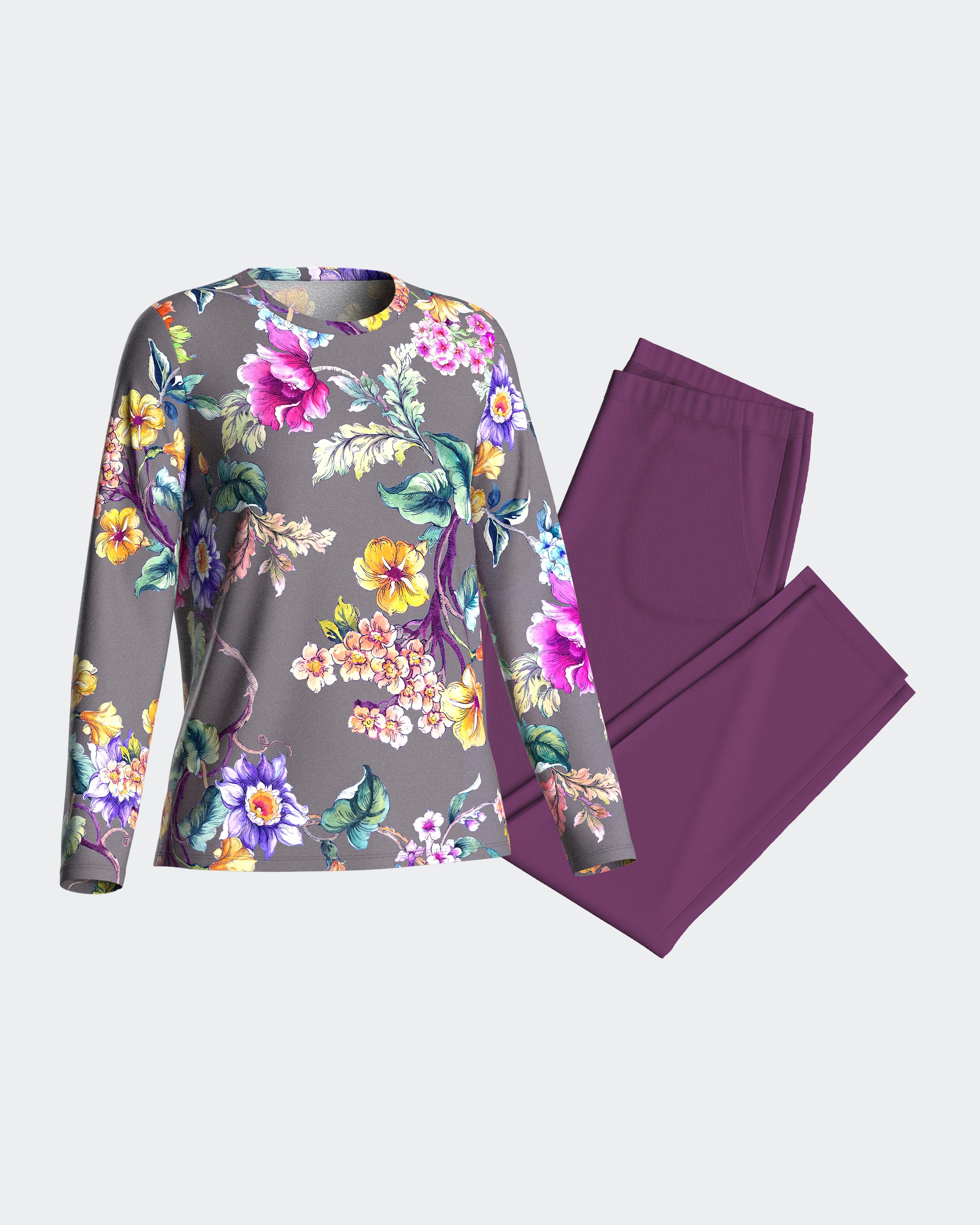 Pijama de mujer largo con estampado floral - Impetus - Gris Gris-3