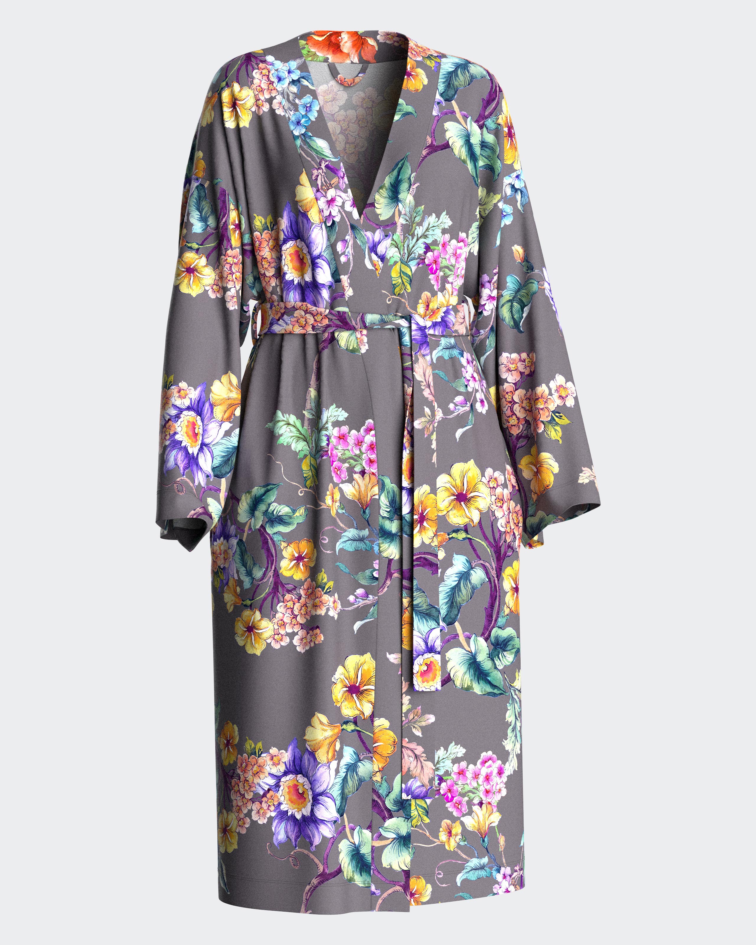 Bata de mujer con estampado floral - Impetus - Gris Gris-1