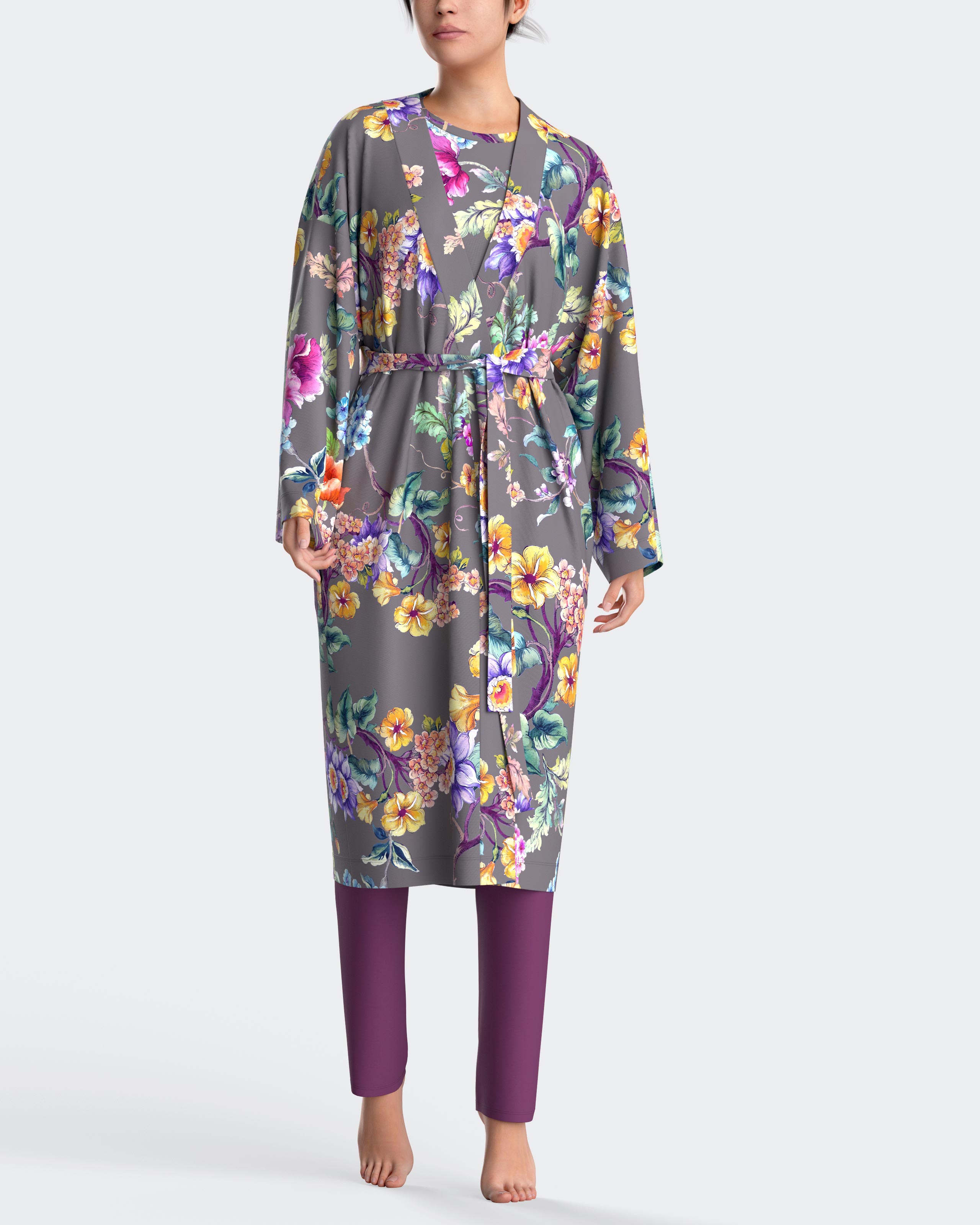 Bata de mujer con estampado floral - Impetus - Gris Gris-3