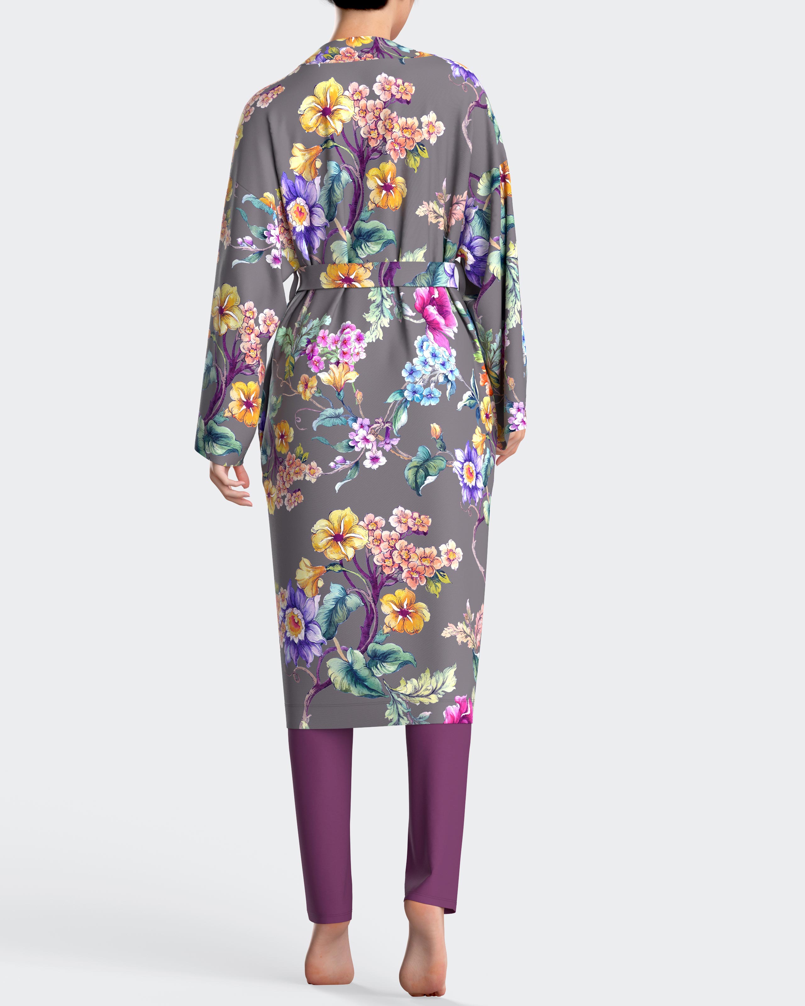 Bata de mujer con estampado floral - Impetus - Gris Gris-4