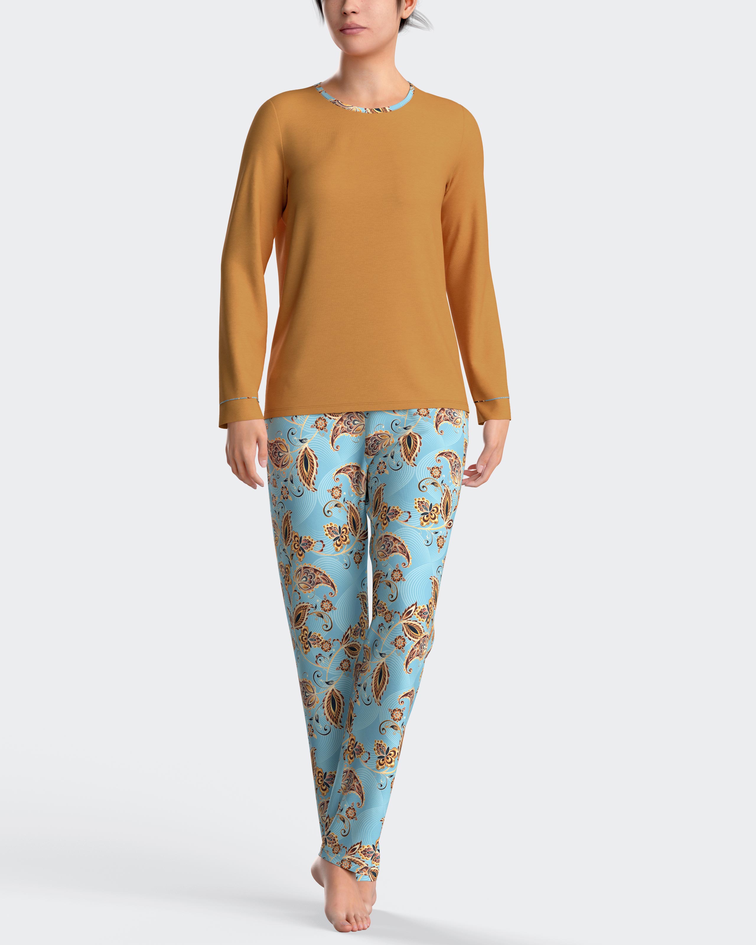 Pijama de mujer largo con estampado paisley - Impetus - Azul / Amarillo Azul / Amarillo-1