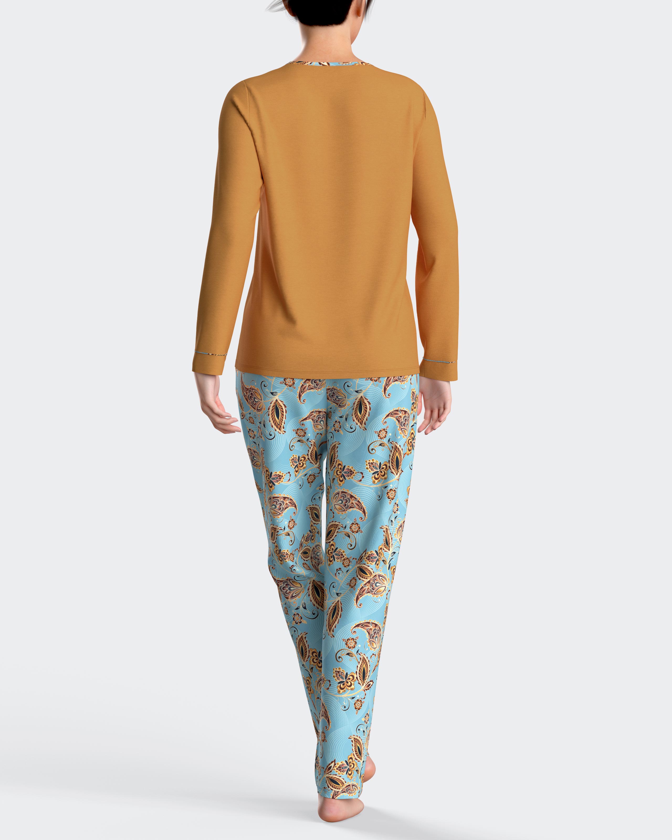 Pijama de mujer largo con estampado paisley - Impetus - Azul / Amarillo Azul / Amarillo-2