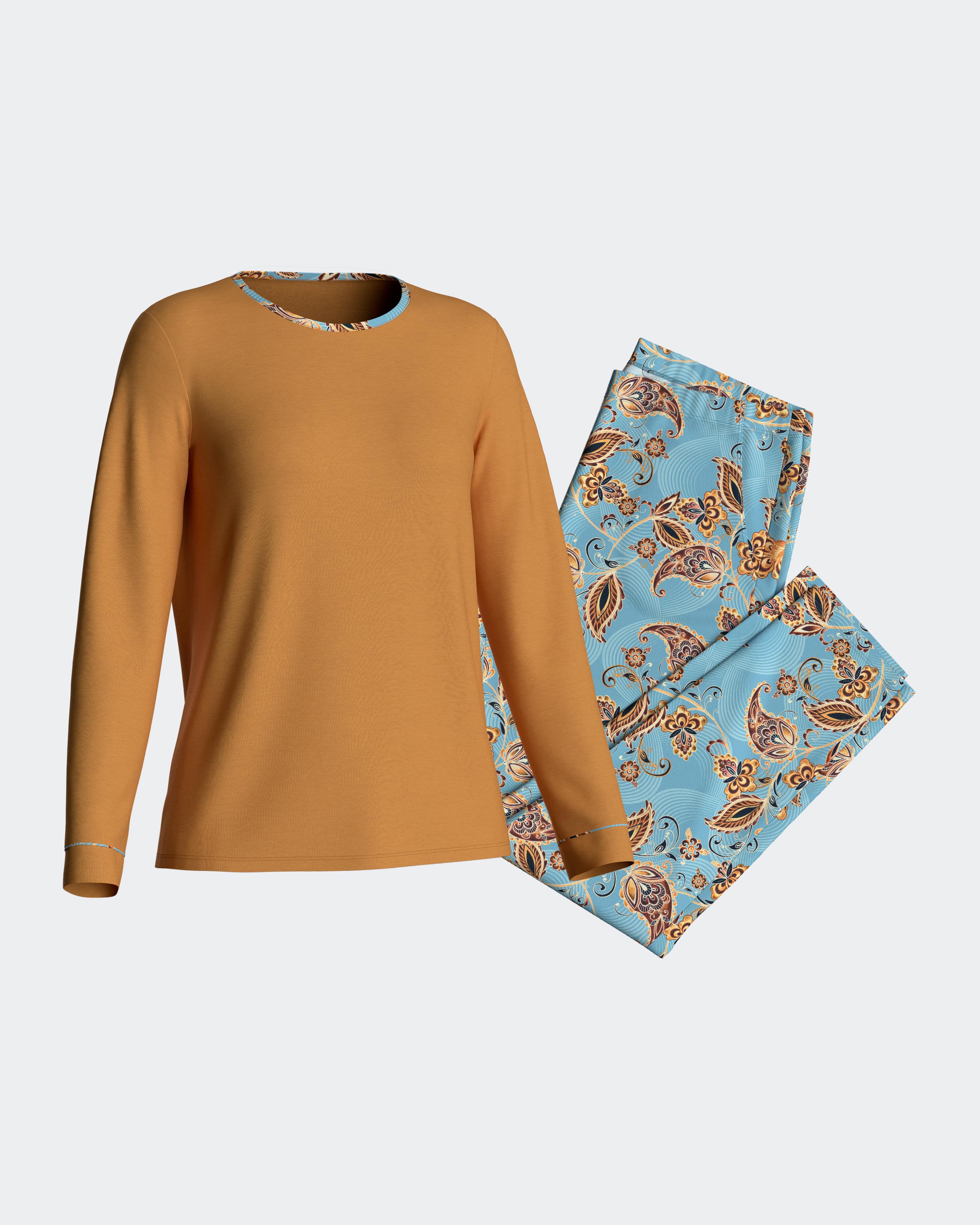 Pijama de mujer largo con estampado paisley - Impetus - Azul / Amarillo Azul / Amarillo-3