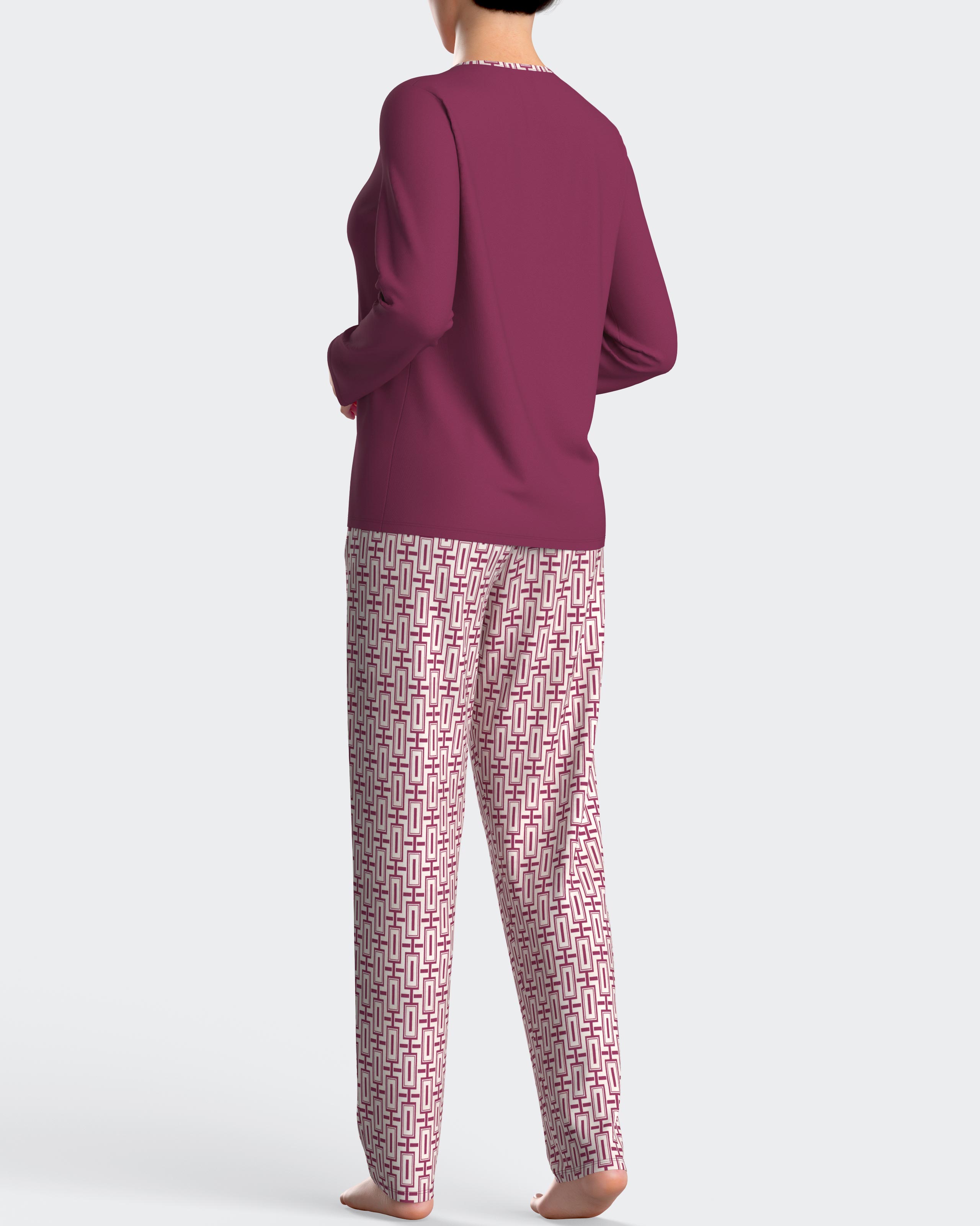Pijama de mujer largo estampado en algodón modal - Impetus - Rosa / Blanco Rosa / Blanco-2